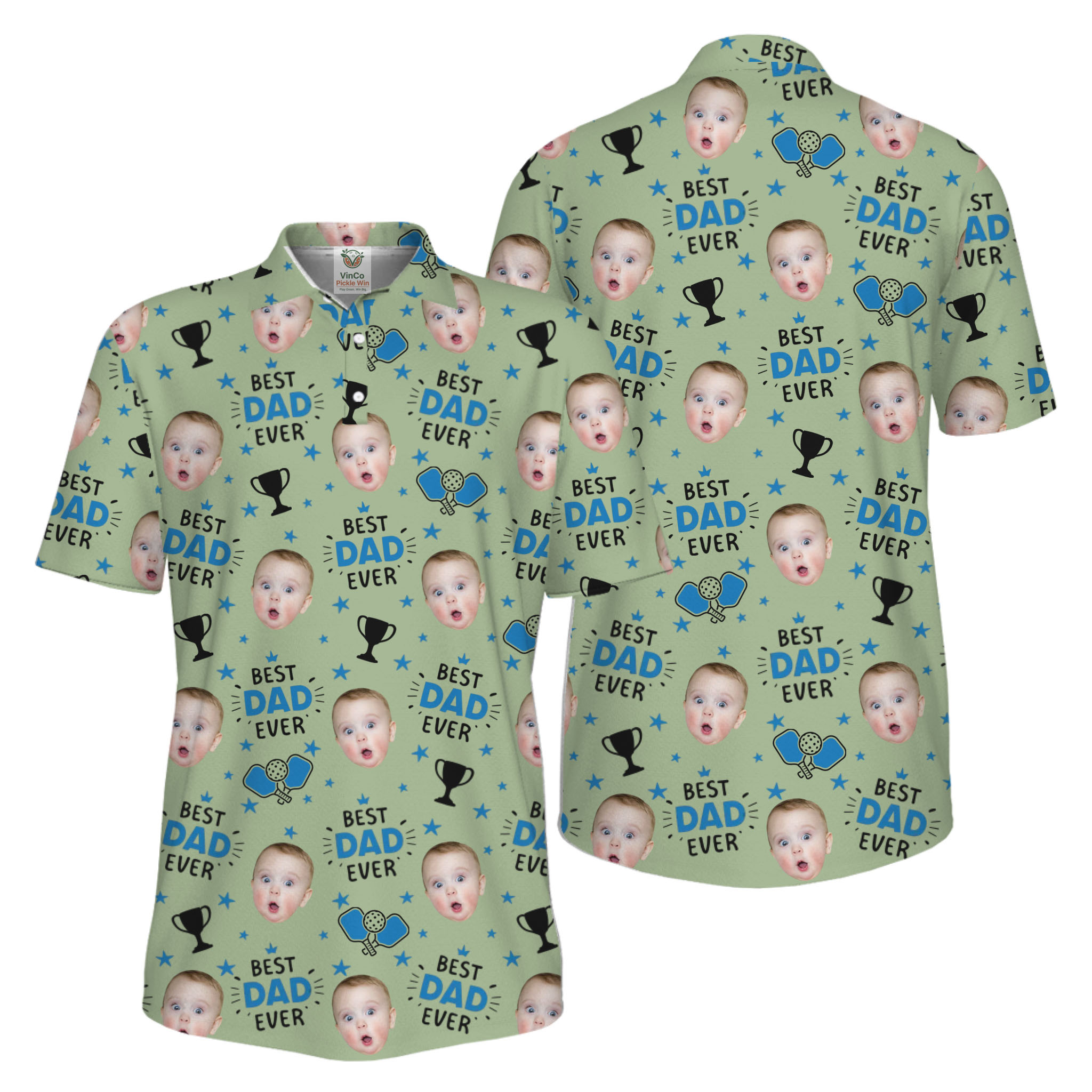 Picklewin Custom Face Best Dad Ever Father's Day Polo Shirt UV Protection 