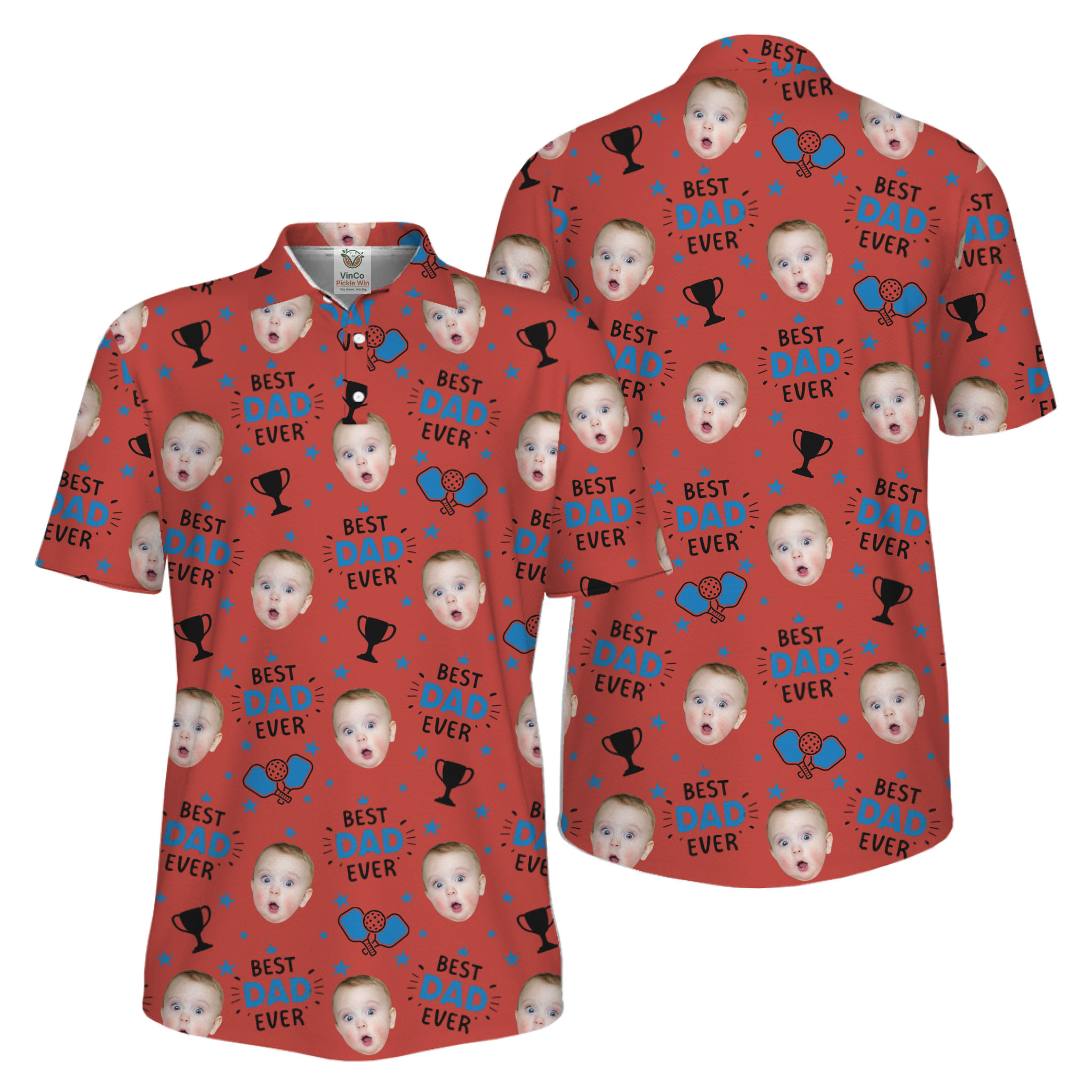 Picklewin Custom Face Best Dad Ever Father's Day Polo Shirt UV Protection 