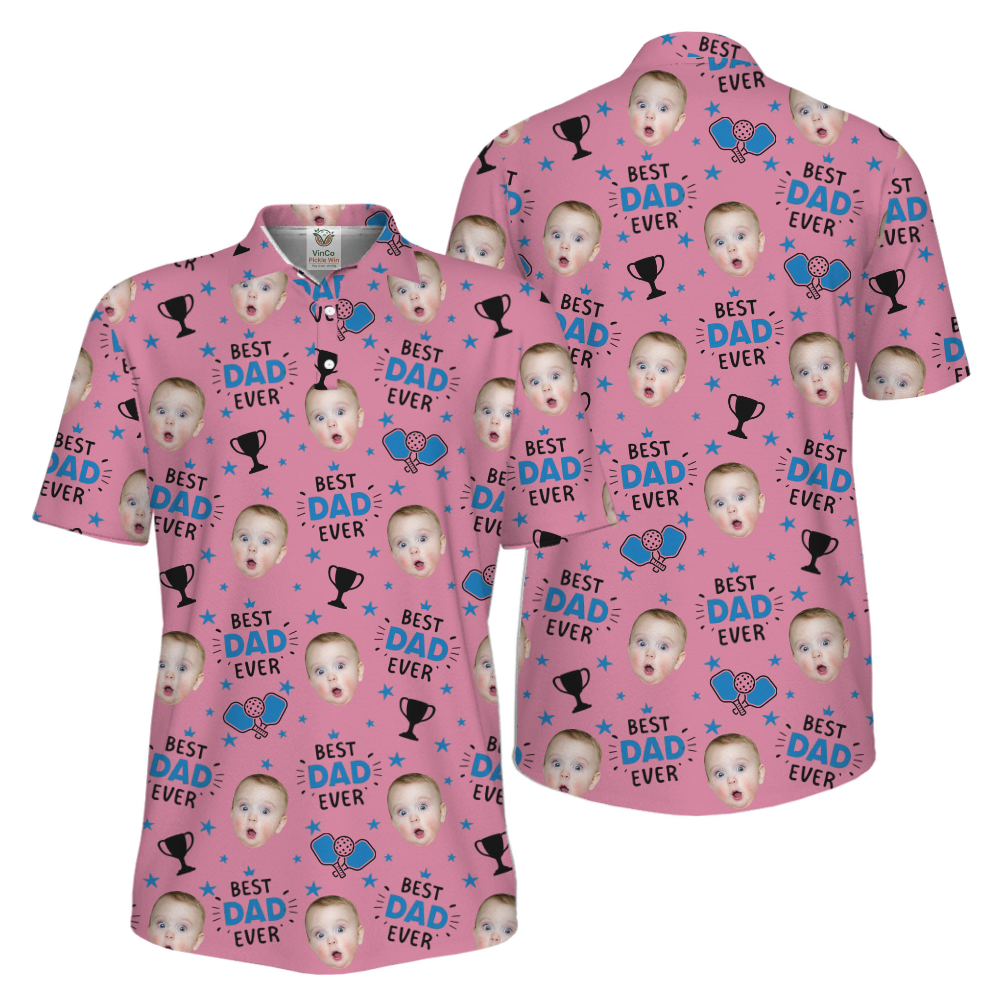 Picklewin Custom Face Best Dad Ever Father's Day Polo Shirt UV Protection 