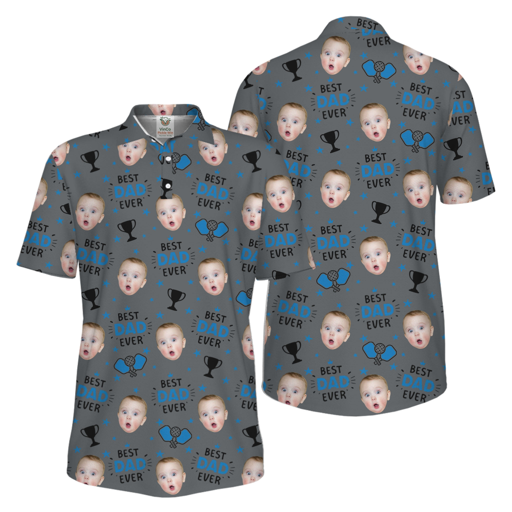 Picklewin Custom Face Best Dad Ever Father's Day Polo Shirt UV Protection 