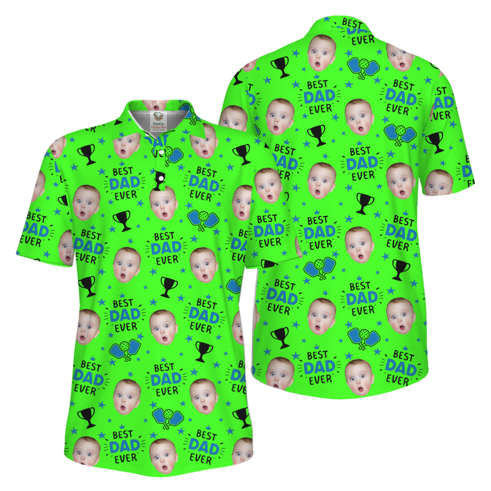 Picklewin Custom Face Best Dad Ever Father's Day Polo Shirt UV Protection 