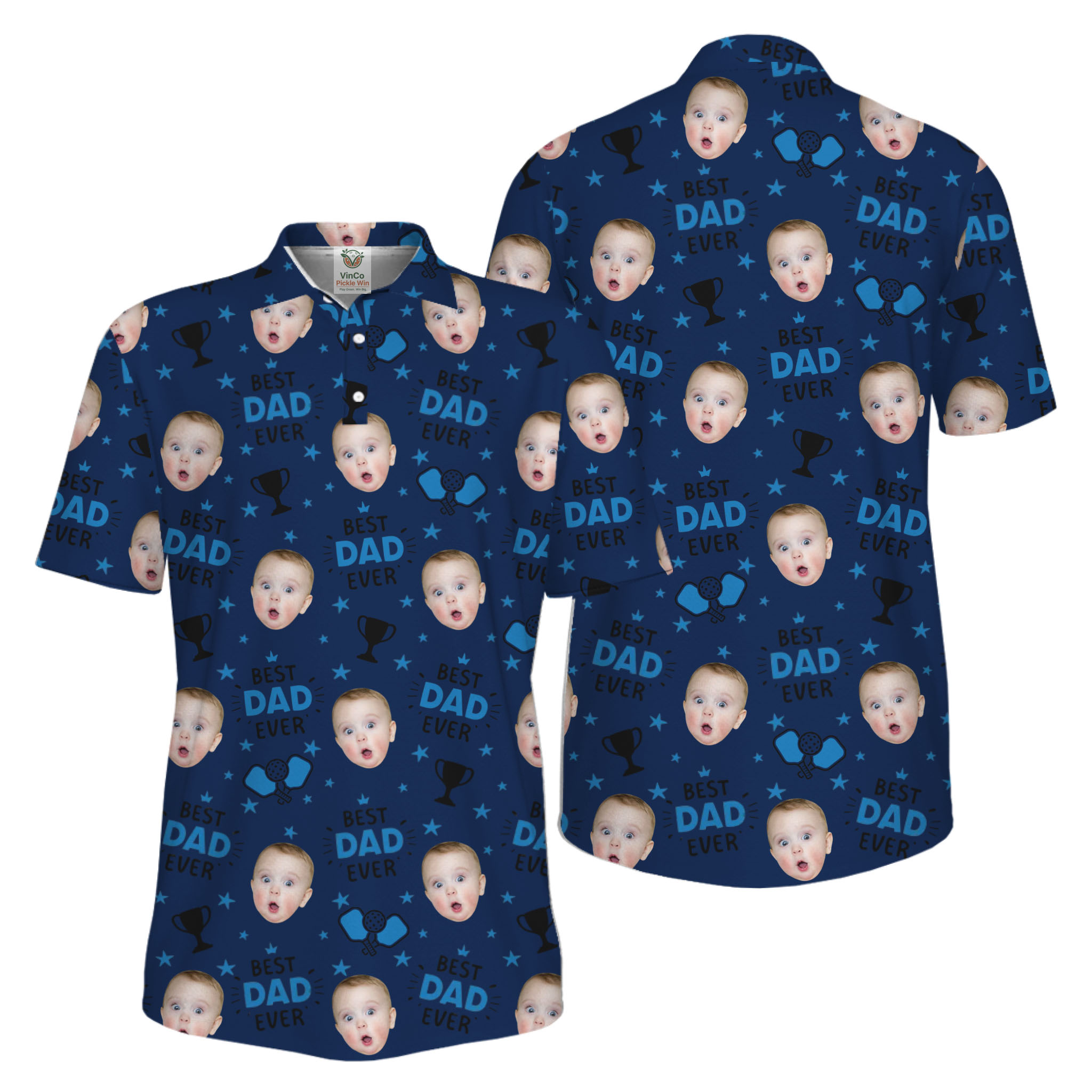 Picklewin Custom Face Best Dad Ever Father's Day Polo Shirt UV Protection 