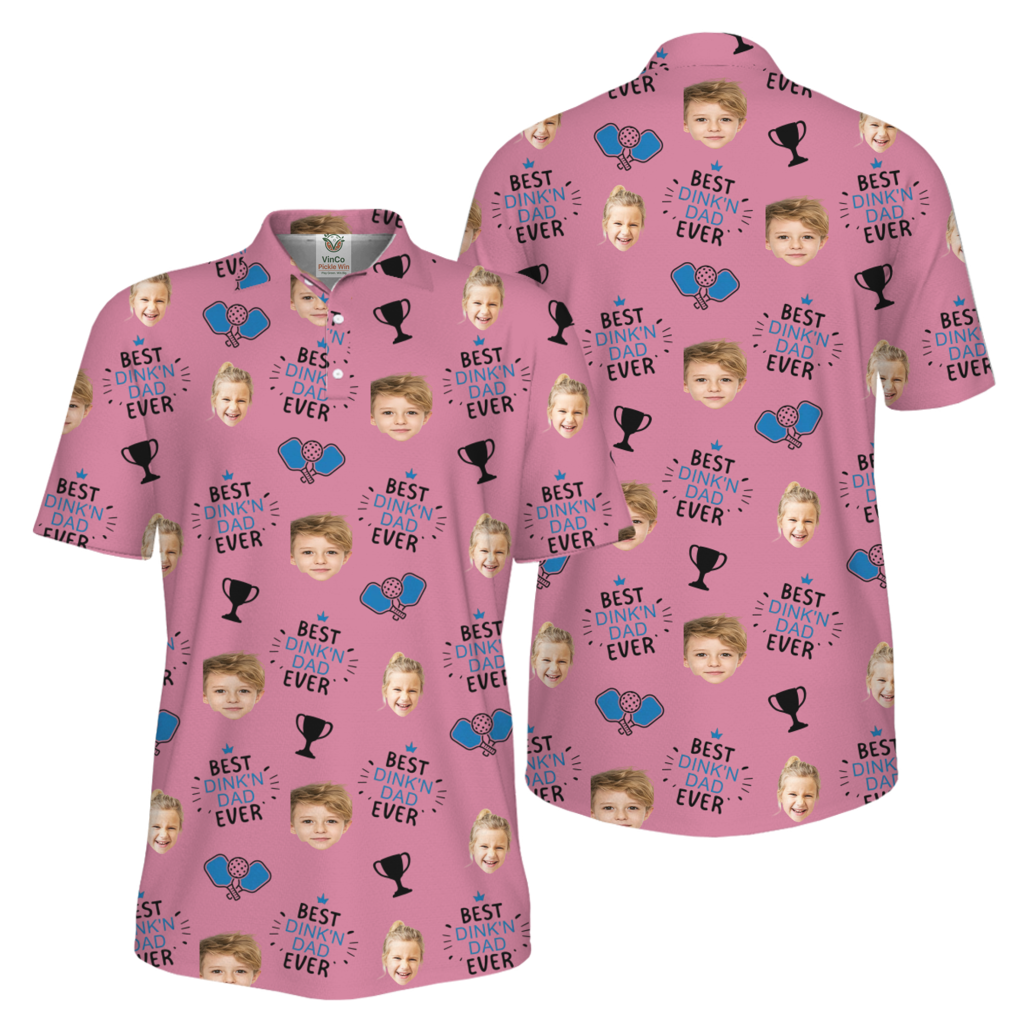 Picklewin Custom Faces Best Dink Dad Pickleball UV Protection Polo Shirt 