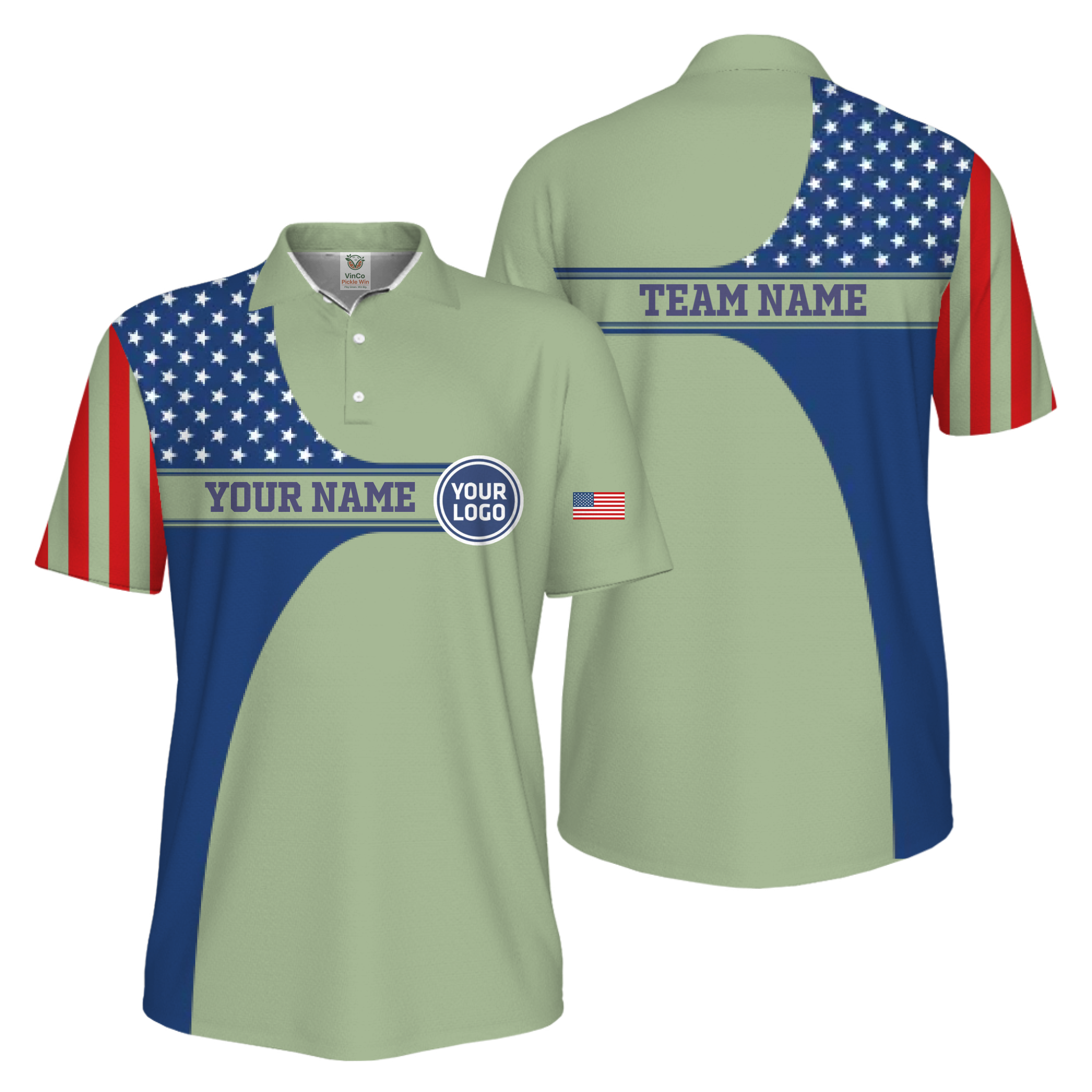 Picklewin Custom Logo 250 Anniversary US Flag UV Protection Men Polo Shirt