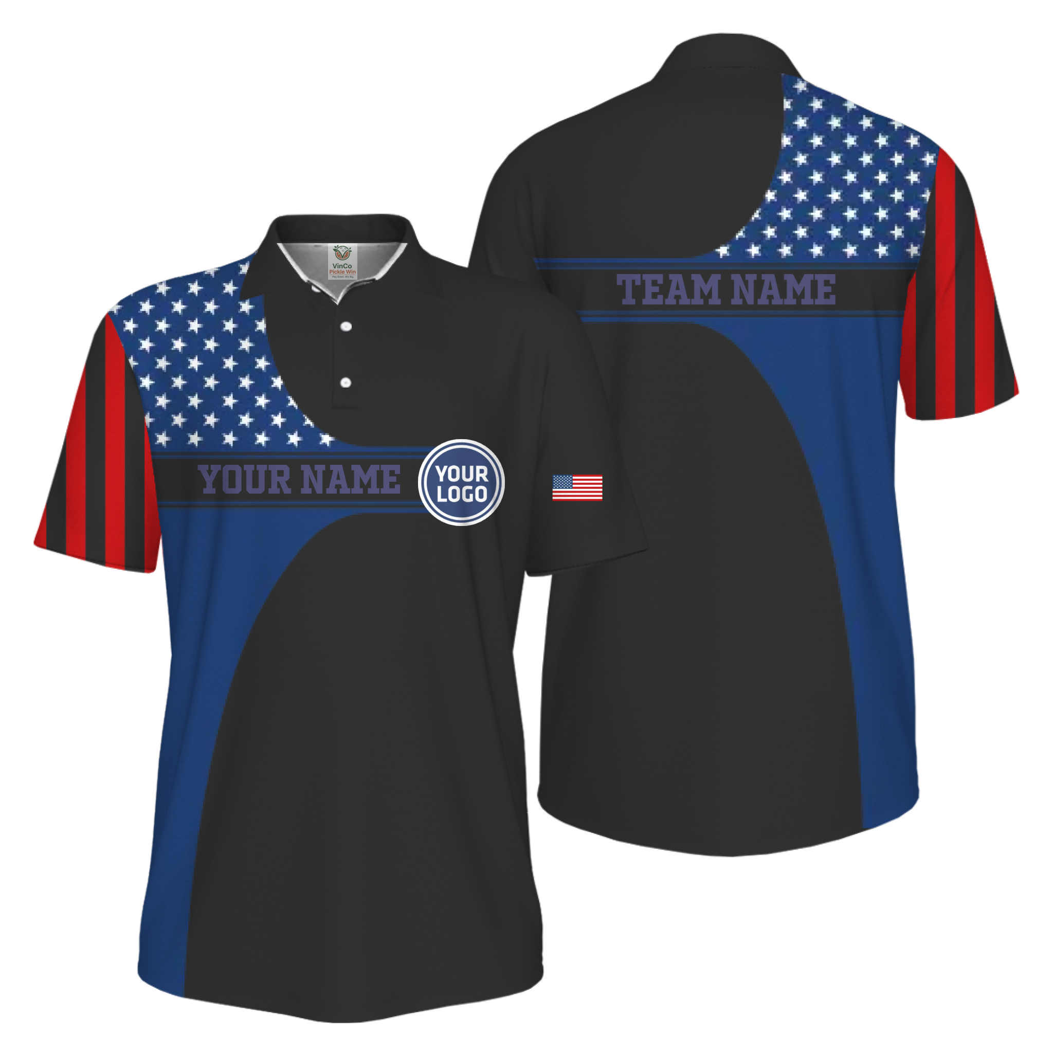 Picklewin Custom Logo 250 Anniversary US Flag UV Protection Men Polo Shirt
