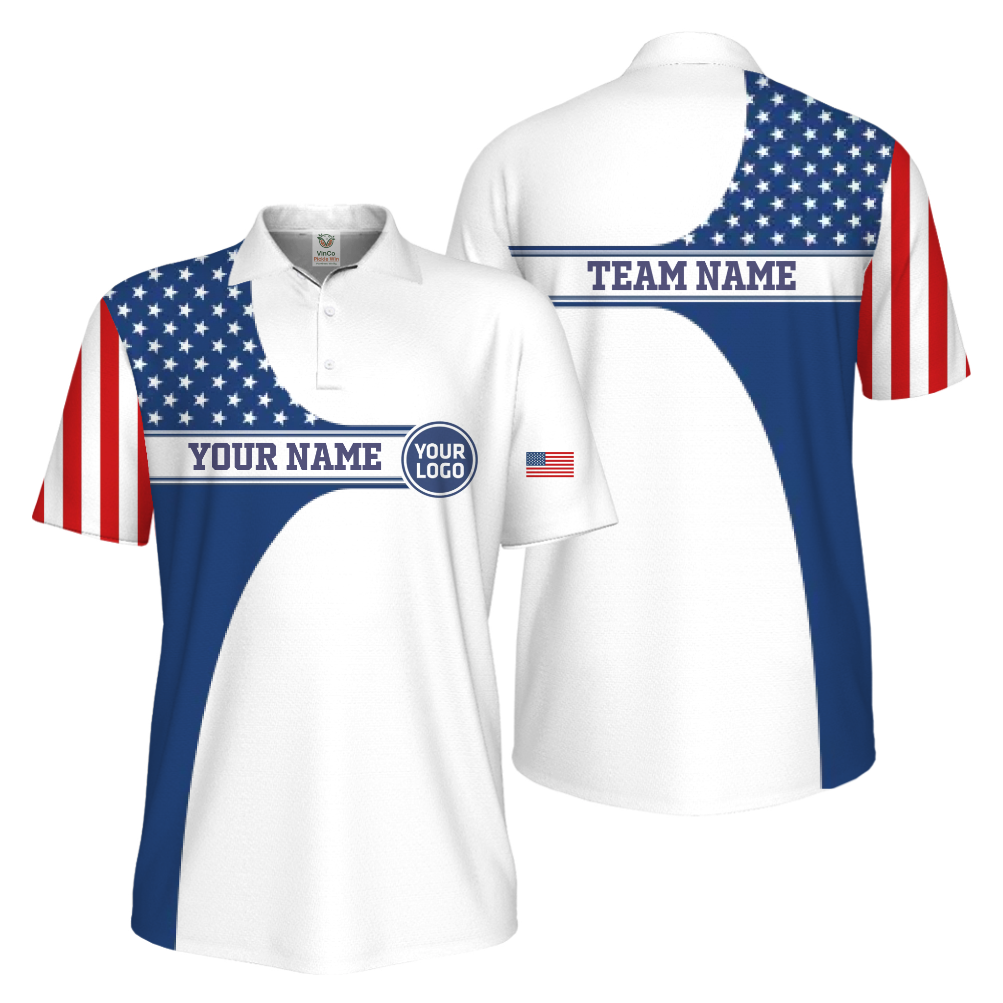 Picklewin Custom Logo 250 Anniversary US Flag UV Protection Men Polo Shirt