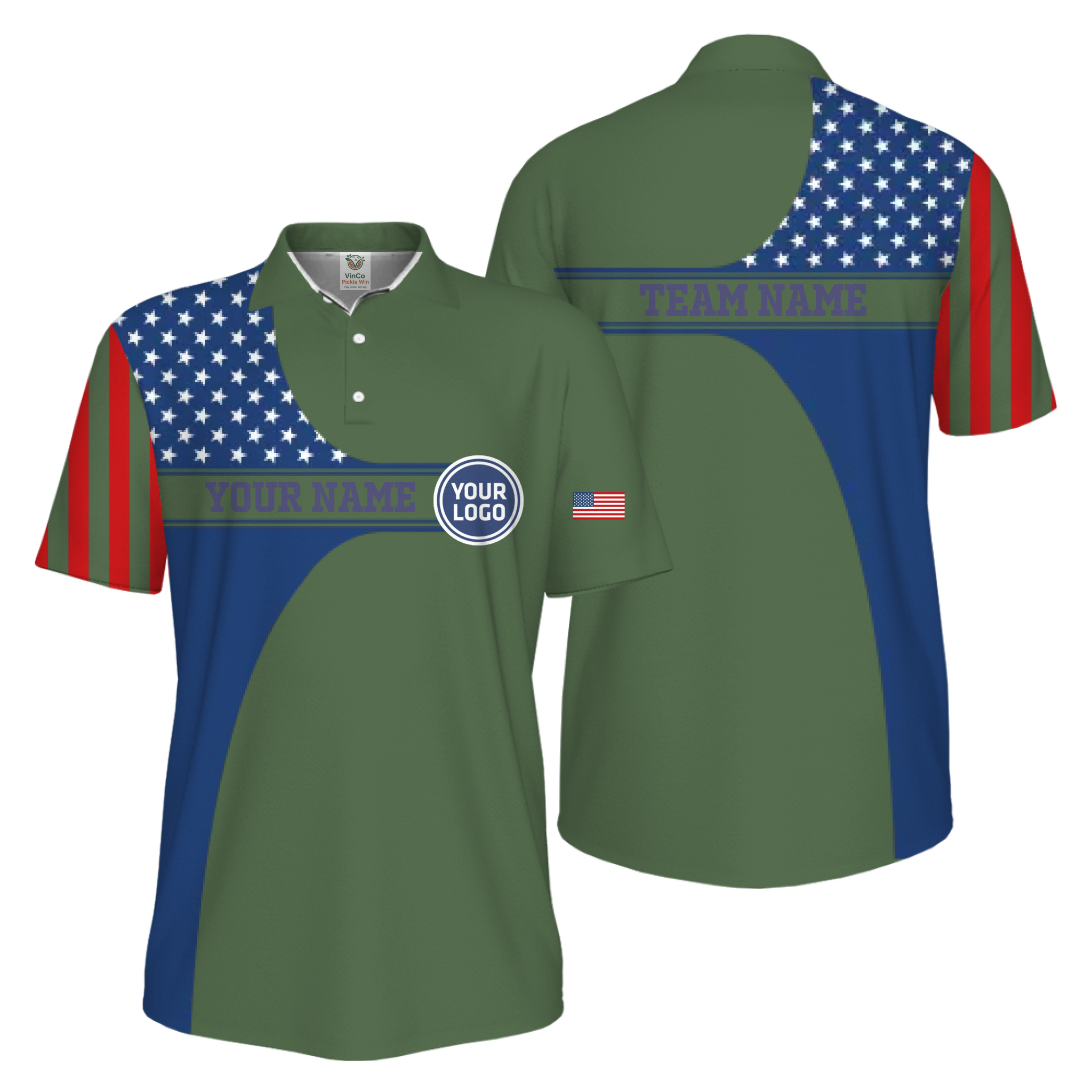 Picklewin Custom Logo 250 Anniversary US Flag UV Protection Men Polo Shirt