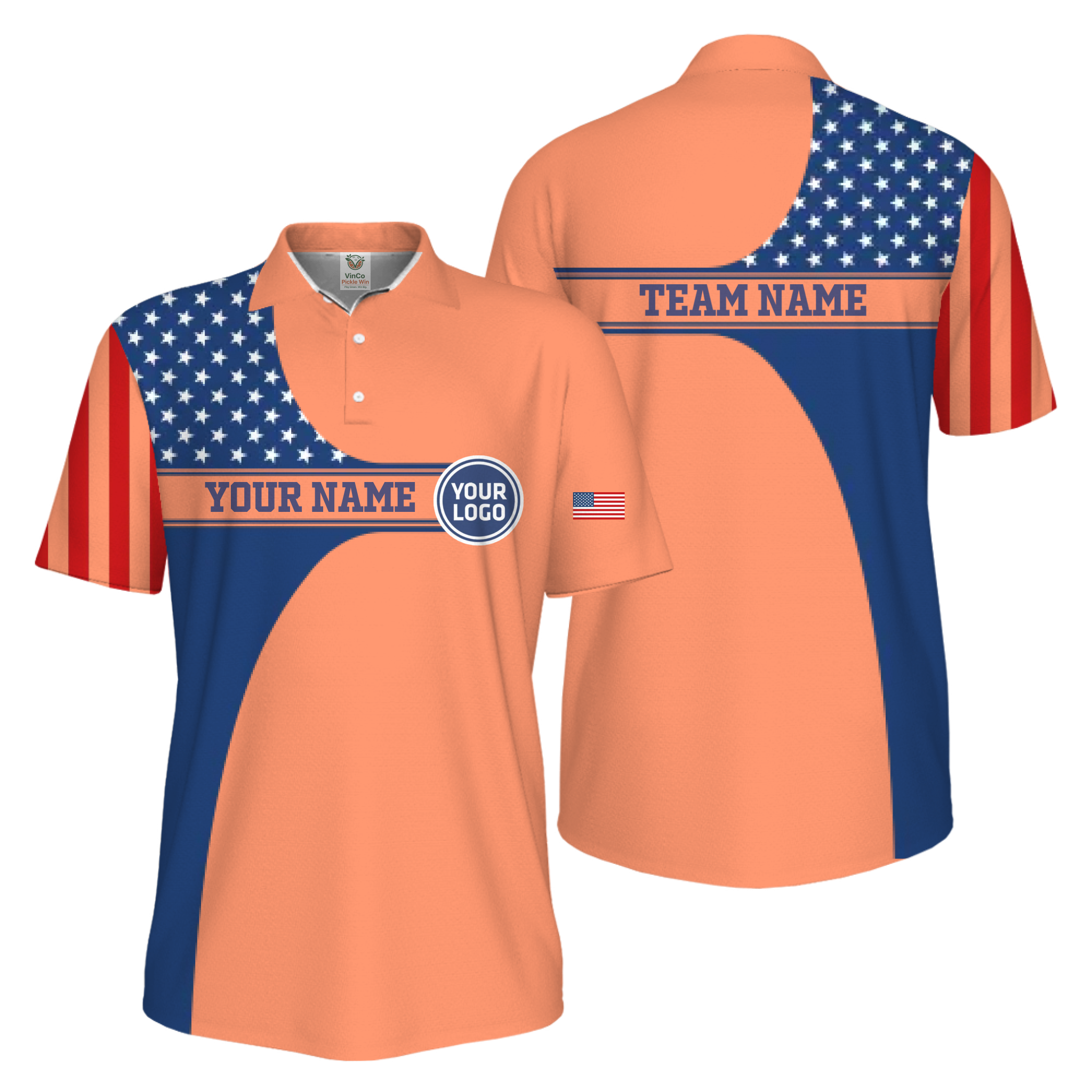 Picklewin Custom Logo 250 Anniversary US Flag UV Protection Men Polo Shirt