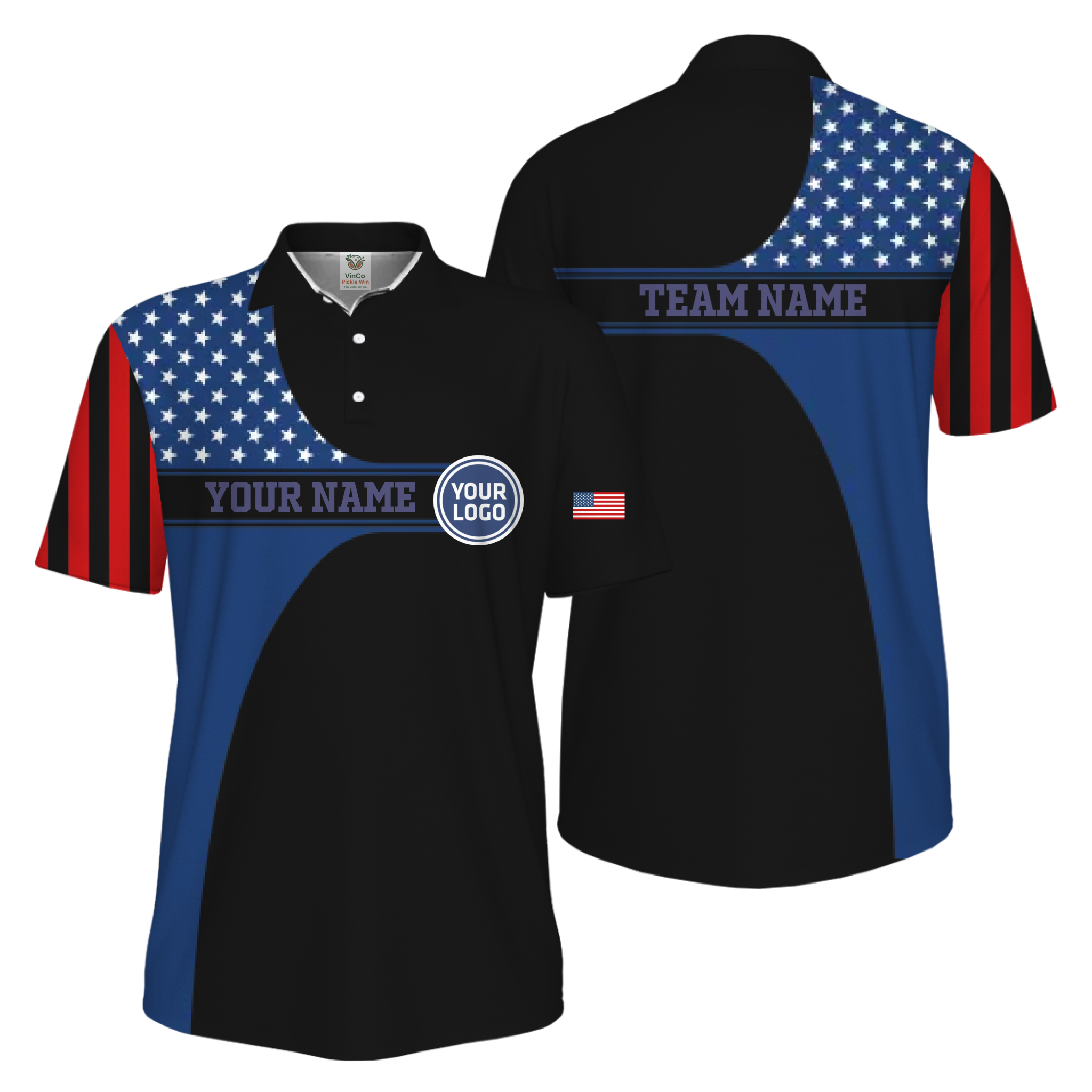 Picklewin Custom Logo 250 Anniversary US Flag UV Protection Men Polo Shirt
