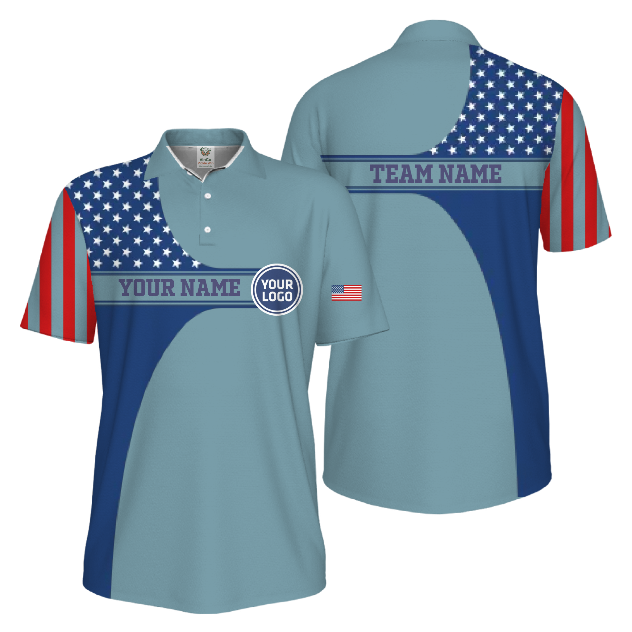 Picklewin Custom Logo 250 Anniversary US Flag UV Protection Men Polo Shirt - alternate