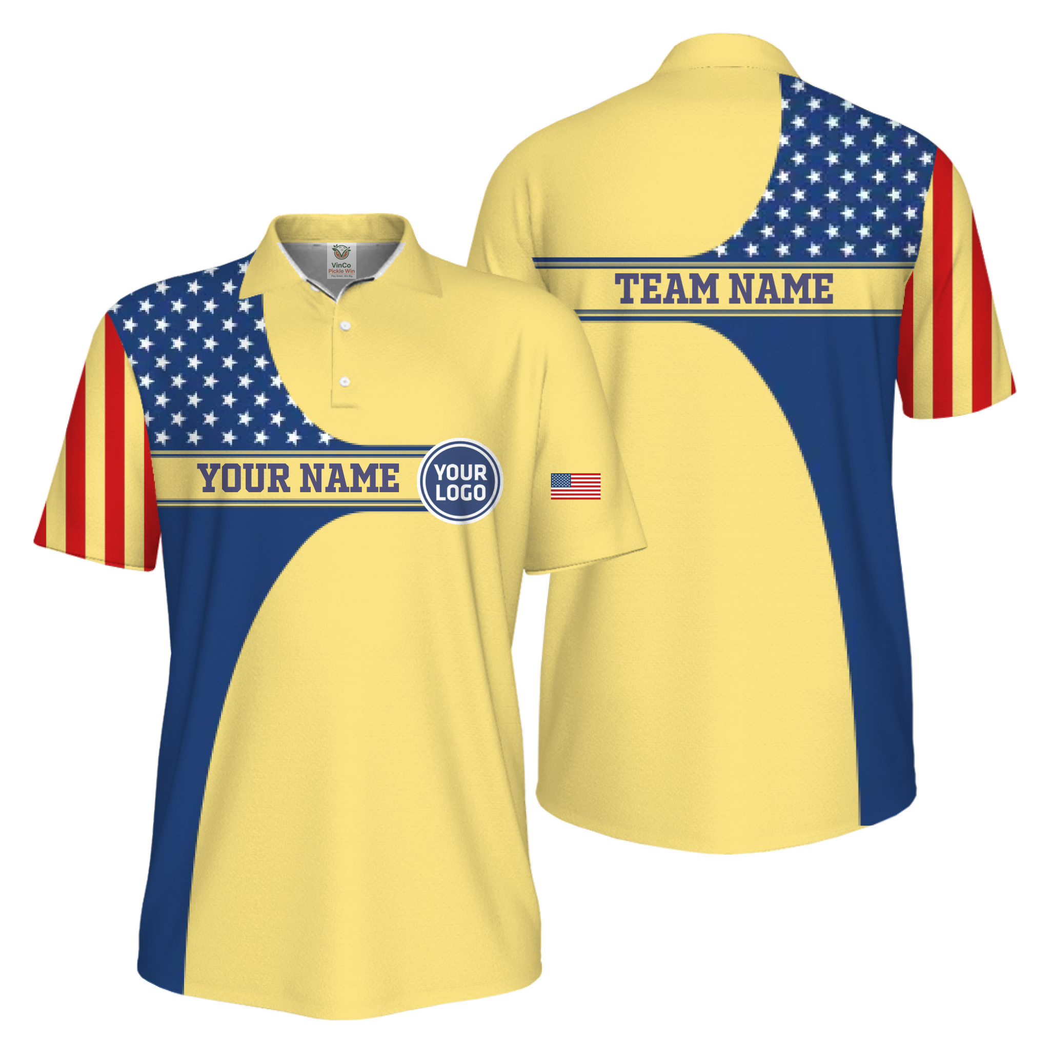 Picklewin Custom Logo 250 Anniversary US Flag UV Protection Men Polo Shirt