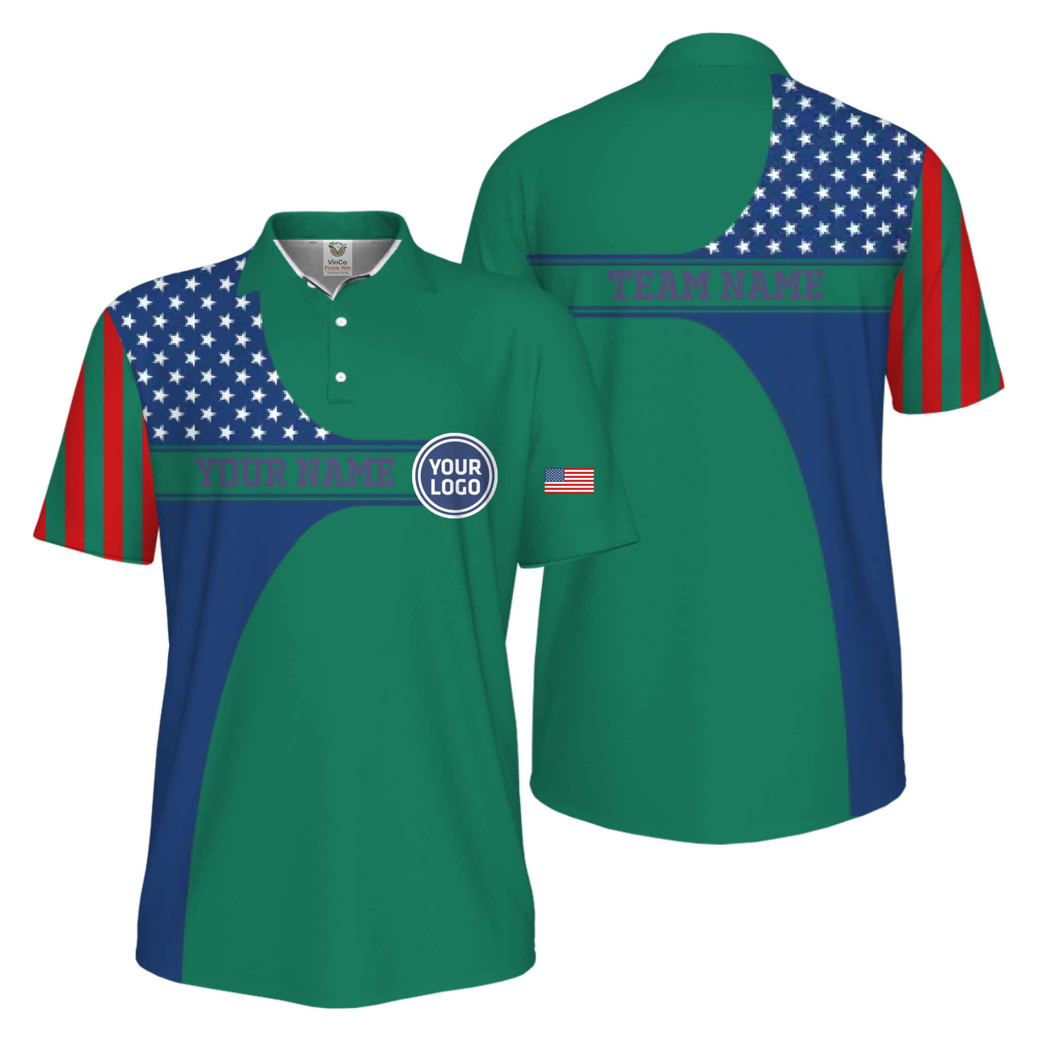 Picklewin Custom Logo 250 Anniversary US Flag UV Protection Men Polo Shirt