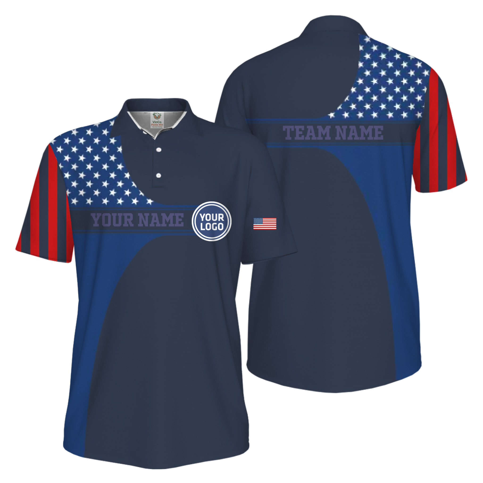 Picklewin Custom Logo 250 Anniversary US Flag UV Protection Men Polo Shirt