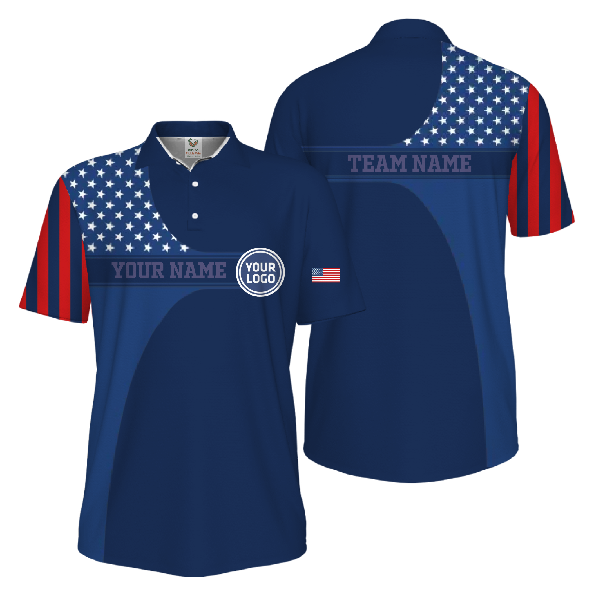Picklewin Custom Logo 250 Anniversary US Flag UV Protection Men Polo Shirt