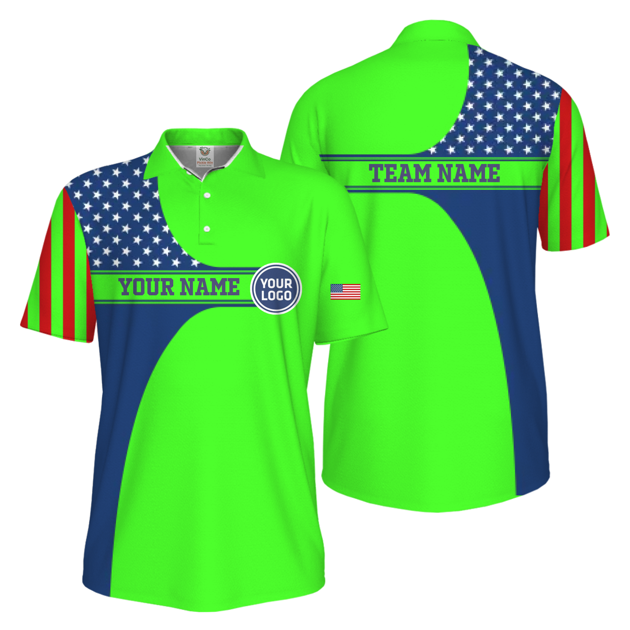 Picklewin Custom Logo 250 Anniversary US Flag UV Protection Men Polo Shirt