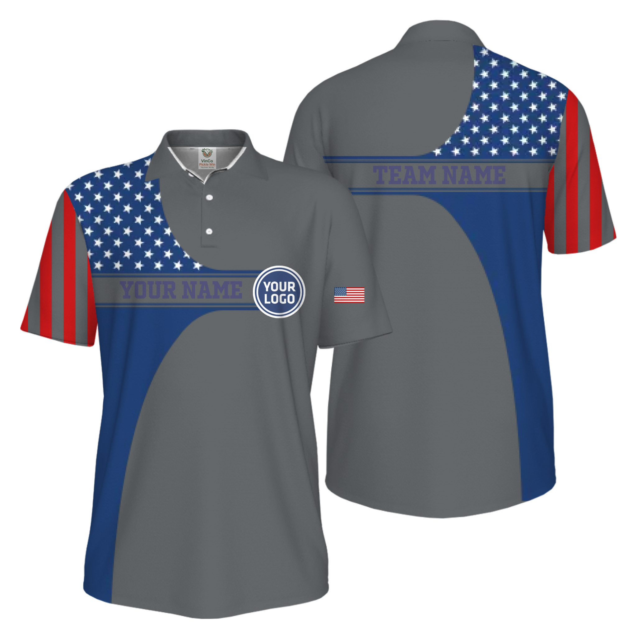 Picklewin Custom Logo 250 Anniversary US Flag UV Protection Men Polo Shirt