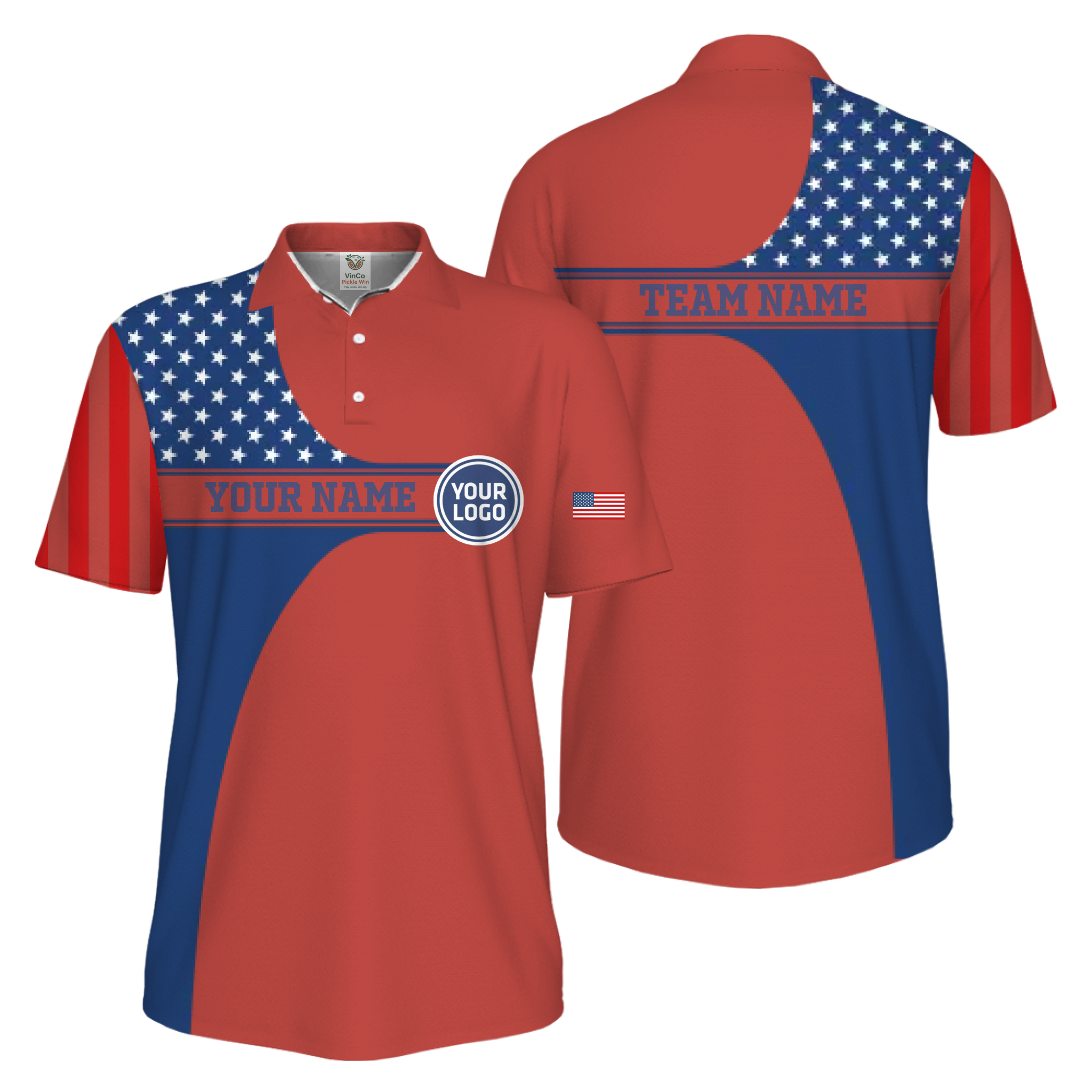 Picklewin Custom Logo 250 Anniversary US Flag UV Protection Men Polo Shirt