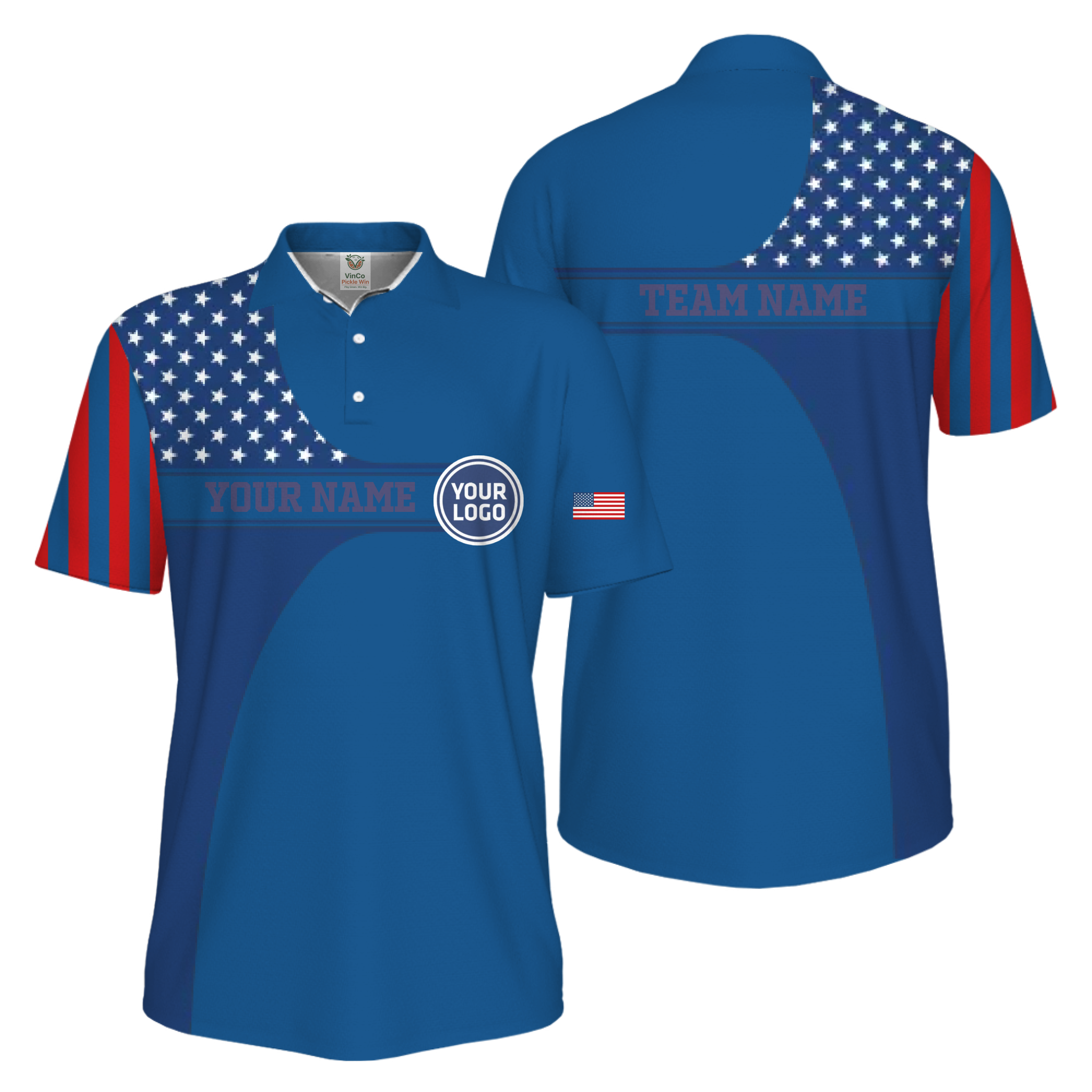 Picklewin Custom Logo 250 Anniversary US Flag UV Protection Men Polo Shirt