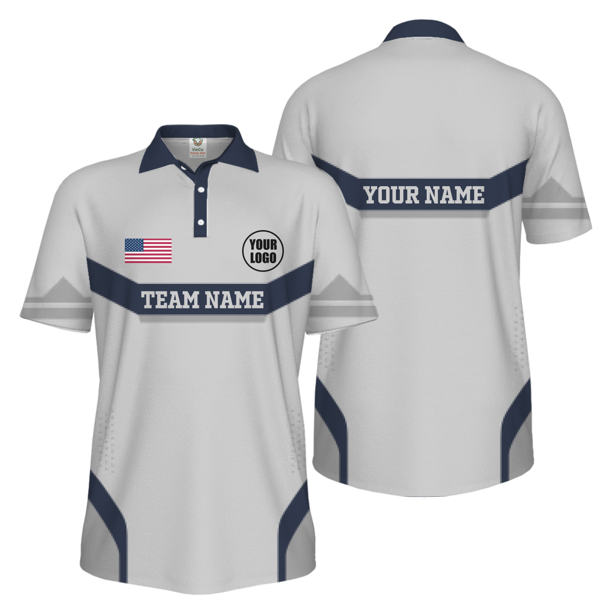 Picklewin Custom Logo And Name Sport US Flag UV Protection Men Polo Shirt  