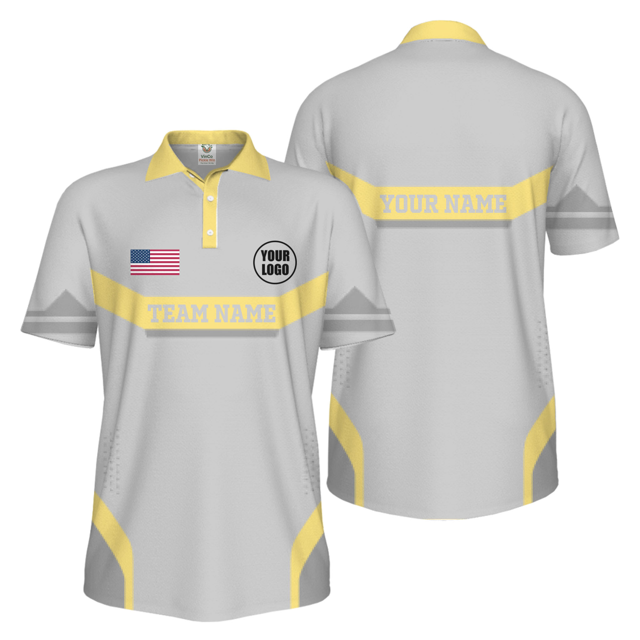 Picklewin Custom Logo And Name Sport US Flag UV Protection Men Polo Shirt  