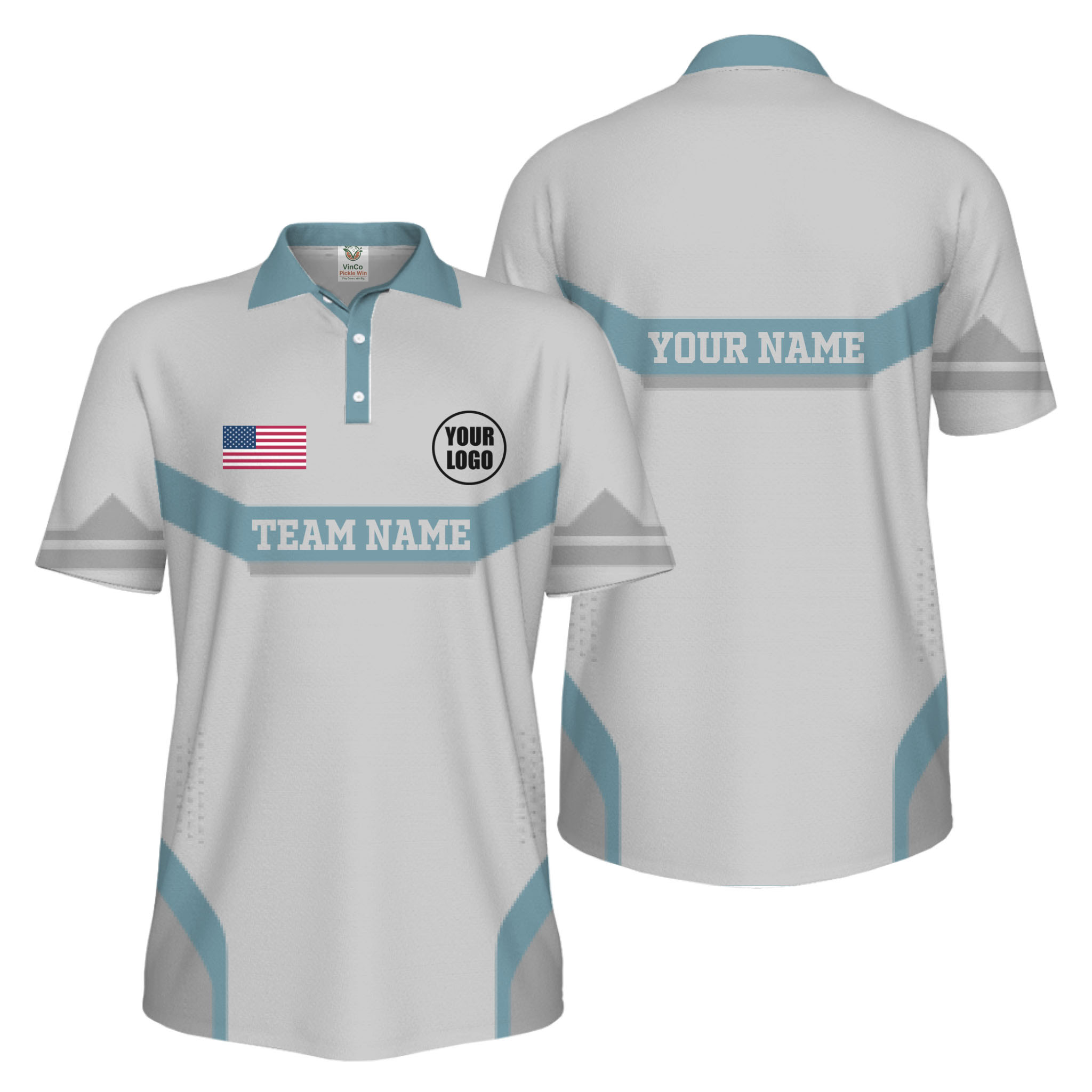 Picklewin Custom Logo And Name Sport US Flag UV Protection Men Polo Shirt  