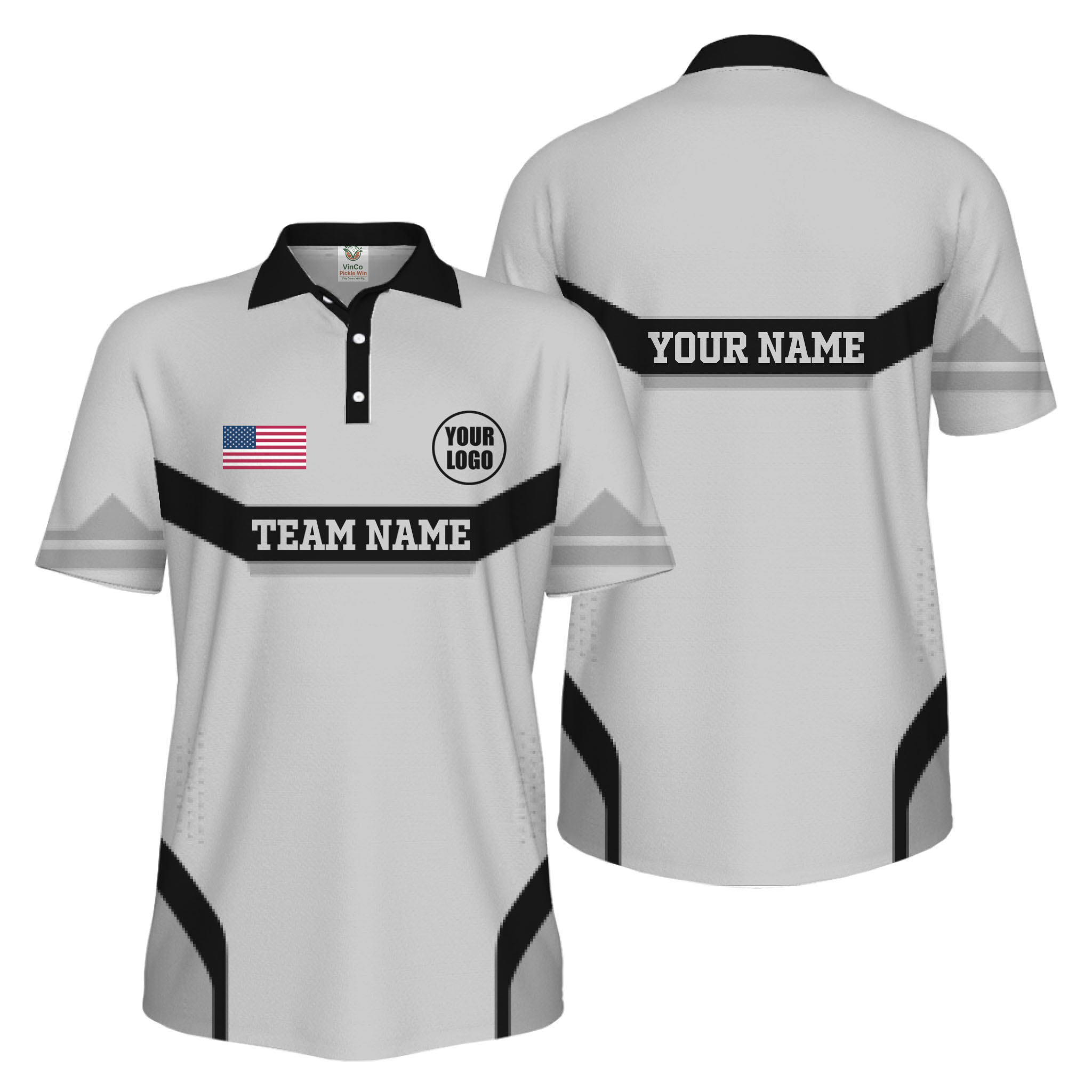Picklewin Custom Logo And Name Sport US Flag UV Protection Men Polo Shirt  