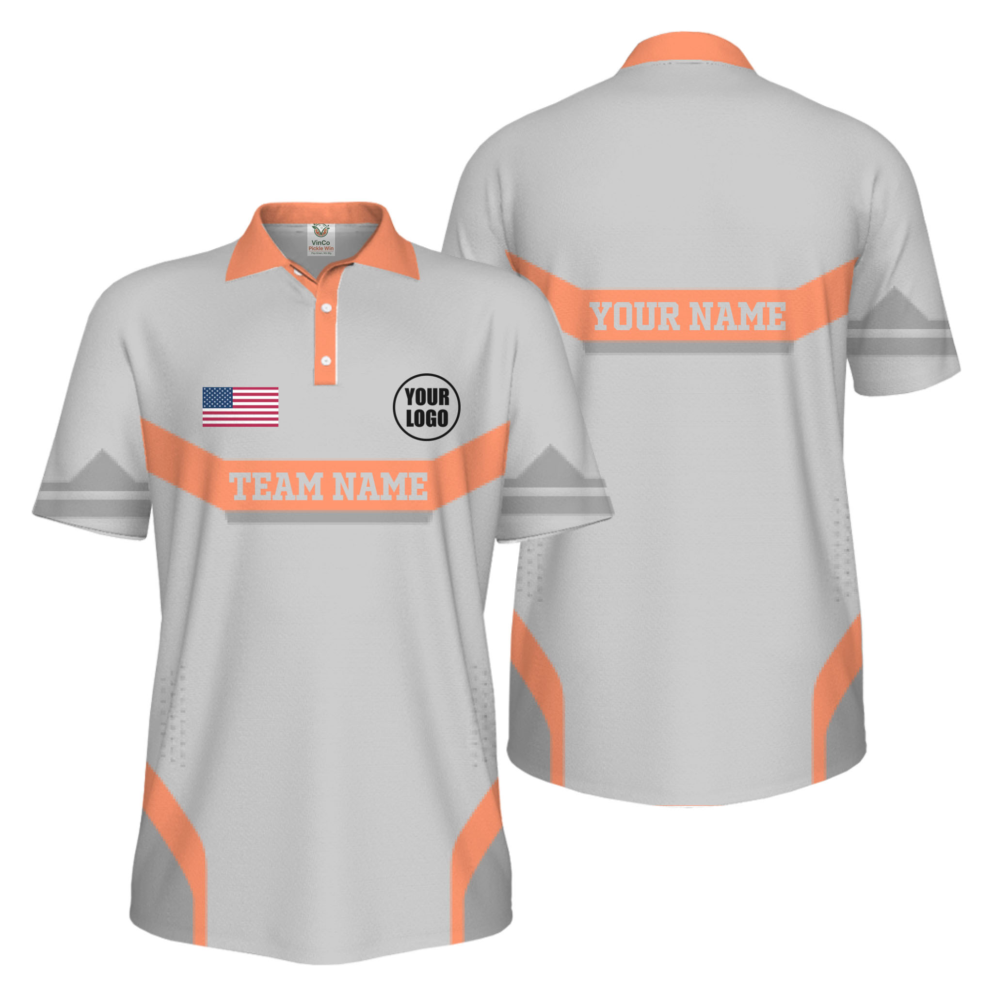 Picklewin Custom Logo And Name Sport US Flag UV Protection Men Polo Shirt  