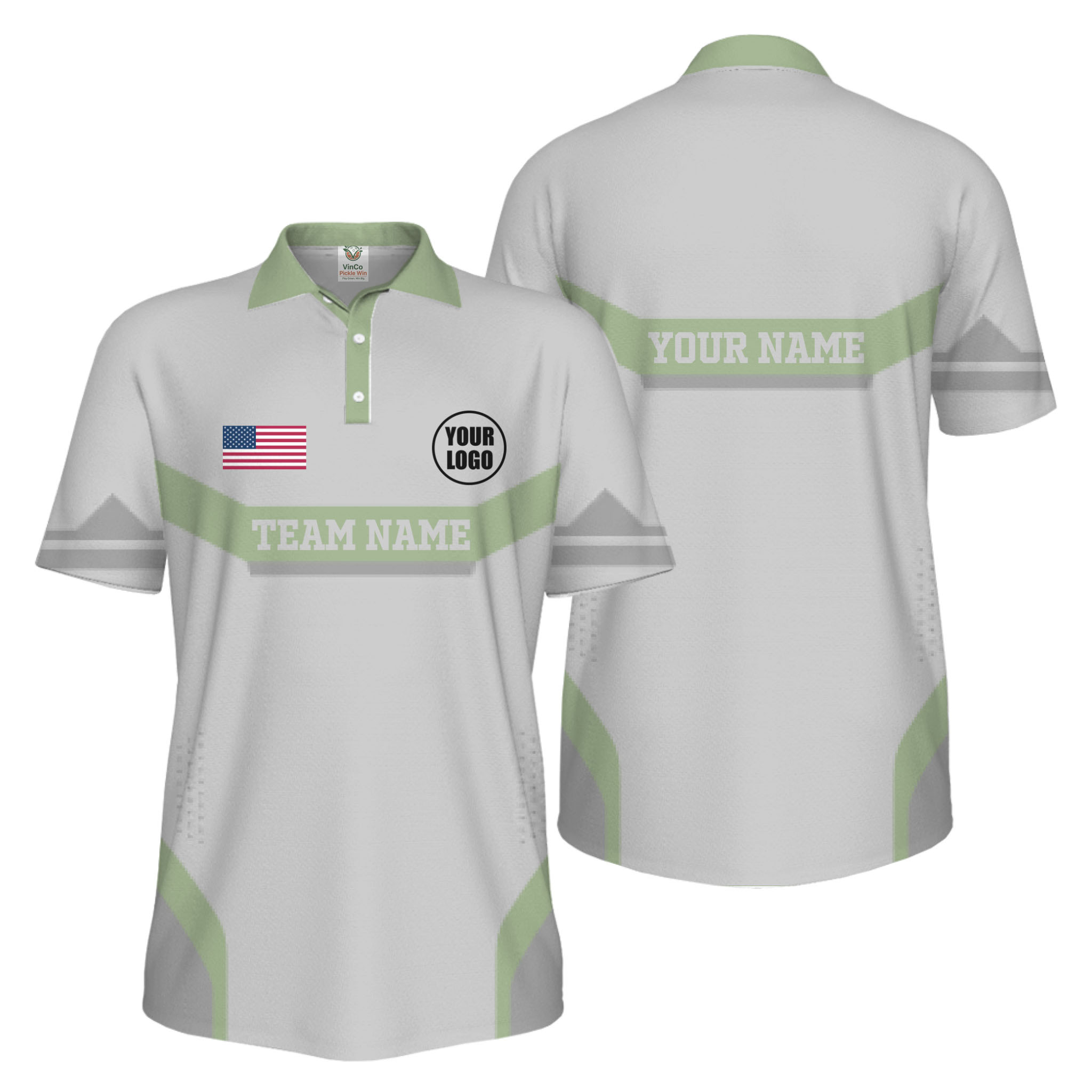 Picklewin Custom Logo And Name Sport US Flag UV Protection Men Polo Shirt  