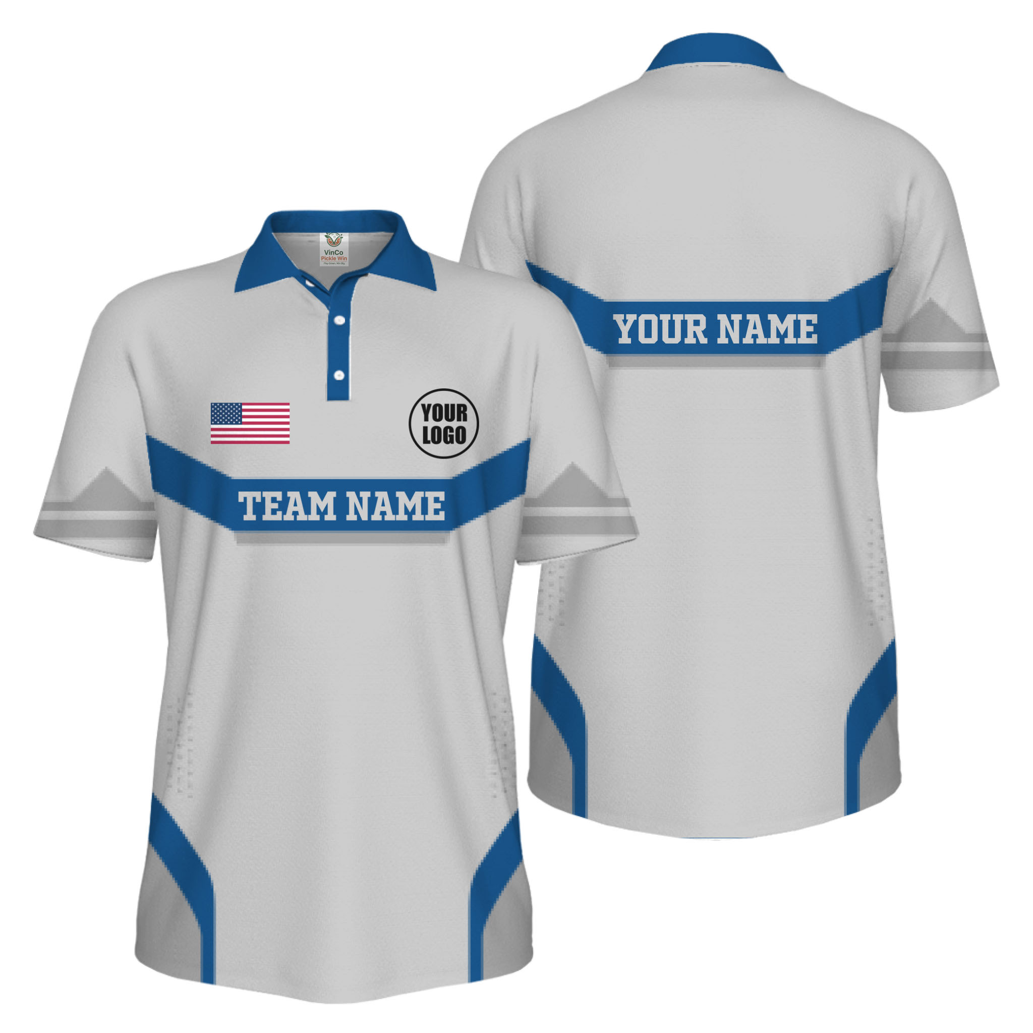 Picklewin Custom Logo And Name Sport US Flag UV Protection Men Polo Shirt  