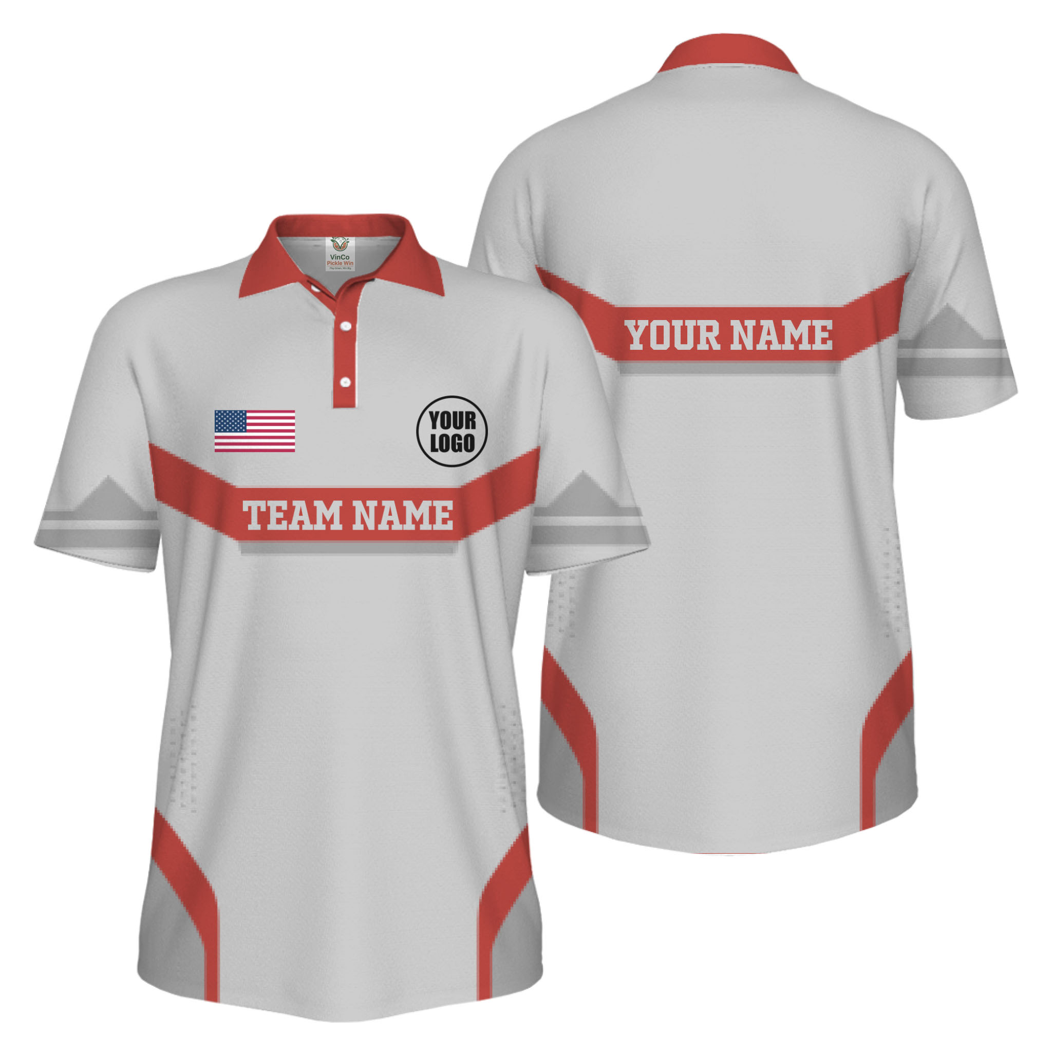 Picklewin Custom Logo And Name Sport US Flag UV Protection Men Polo Shirt  