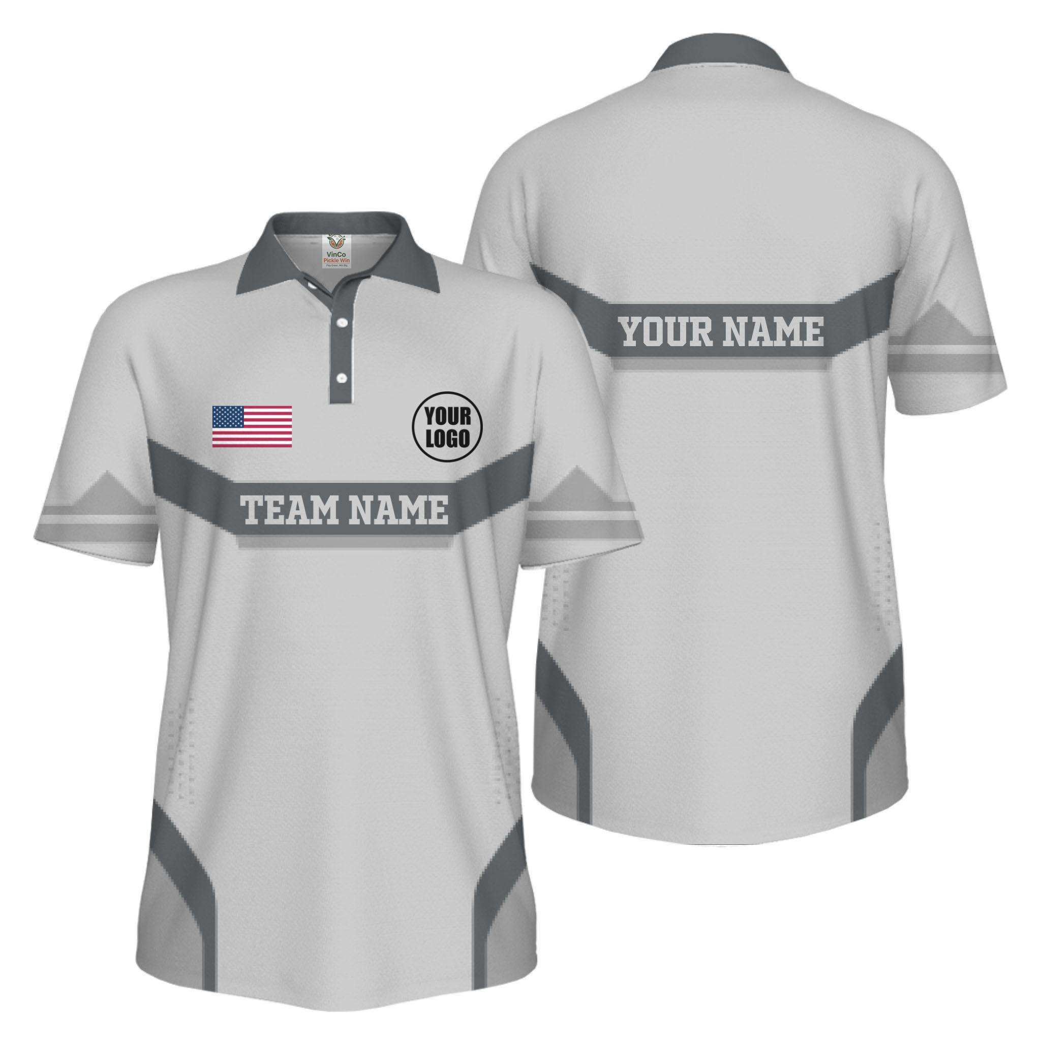 Picklewin Custom Logo And Name Sport US Flag UV Protection Men Polo Shirt  