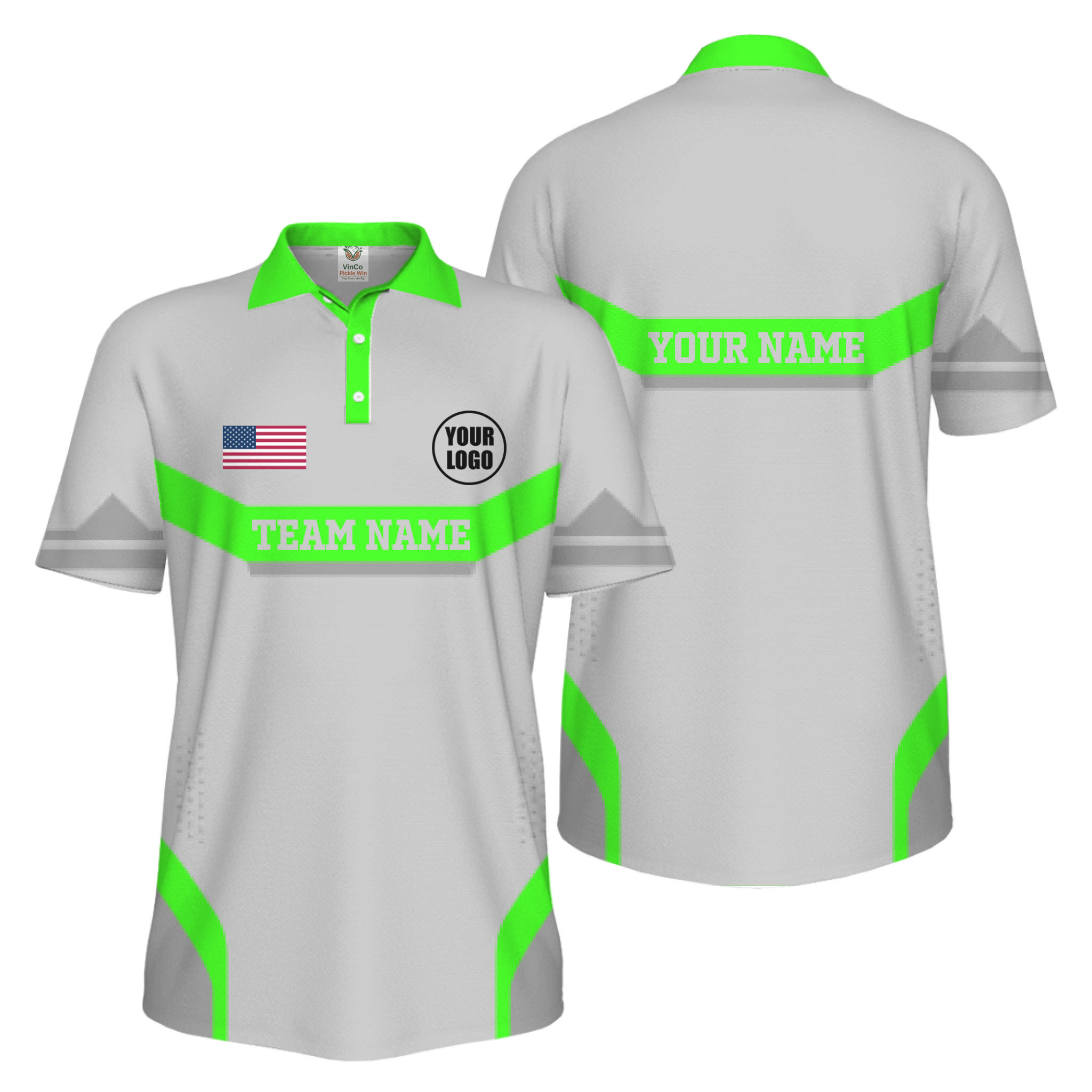 Picklewin Custom Logo And Name Sport US Flag UV Protection Men Polo Shirt  