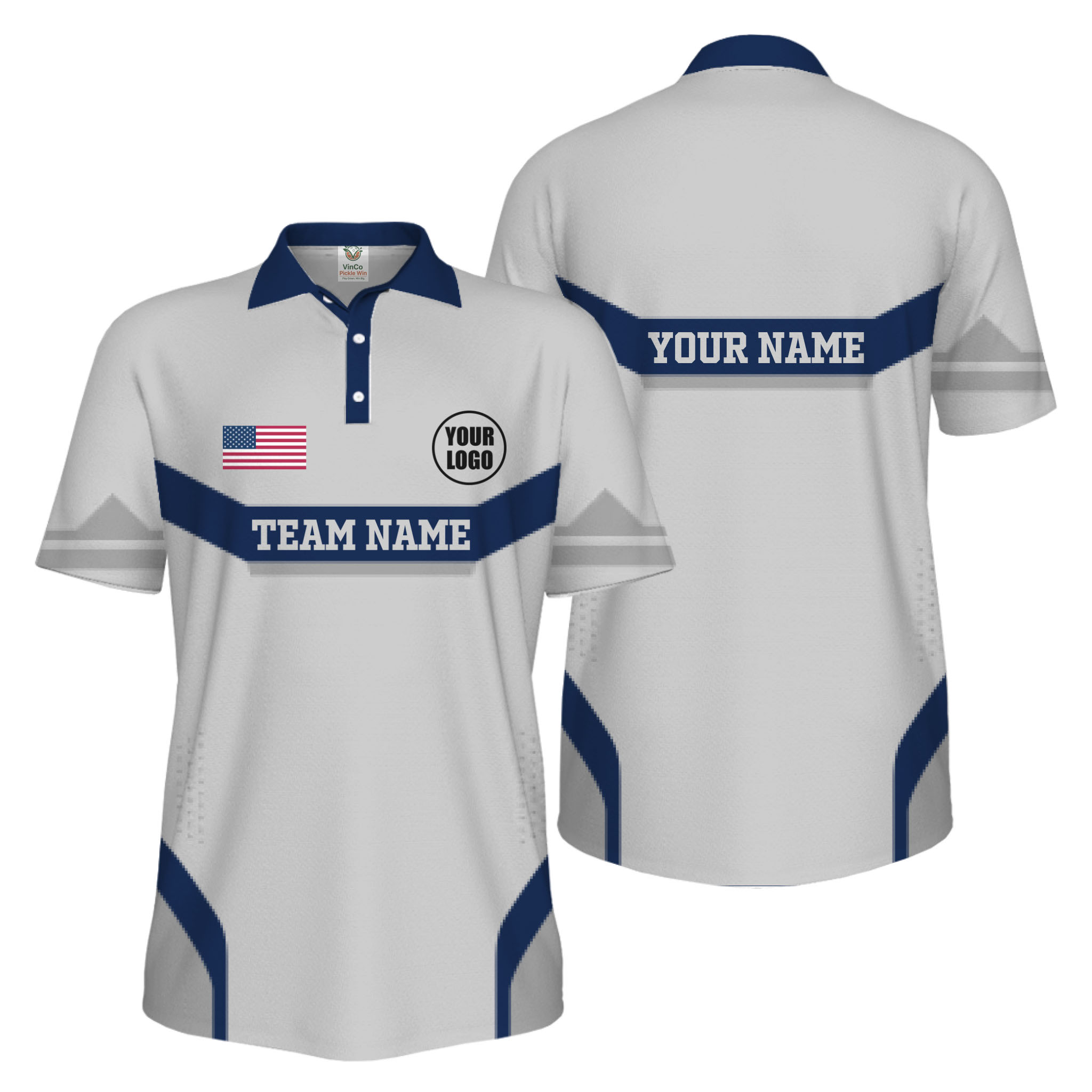 Picklewin Custom Logo And Name Sport US Flag UV Protection Men Polo Shirt  