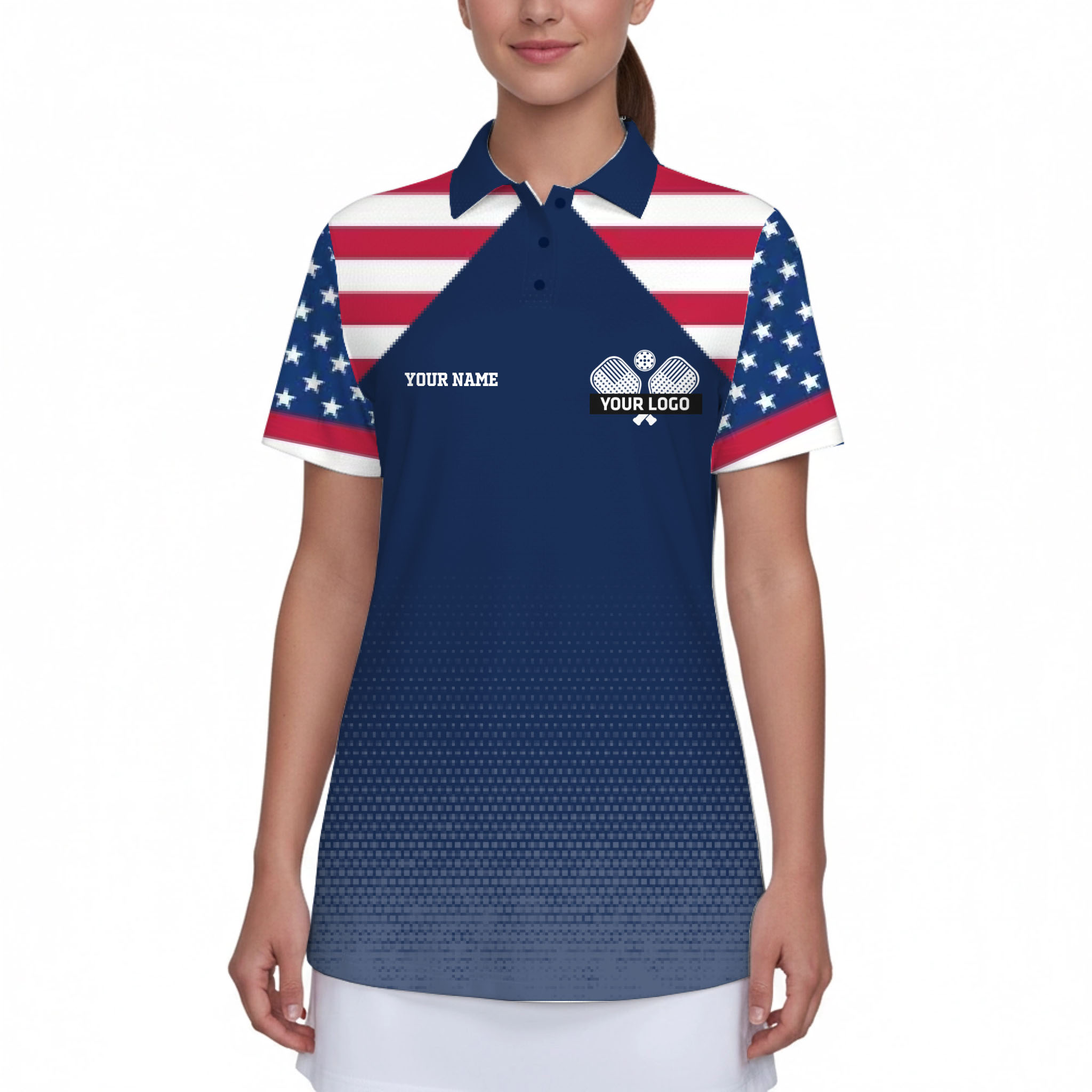 Picklewin Custom Logo And Pickleball Team Patriotic Women's UV Protect Polo Shirt 