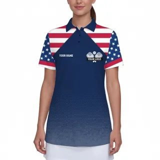 Picklewin Custom Logo And Pickleball Team Patriotic Women's UV Protect Polo Shirt 