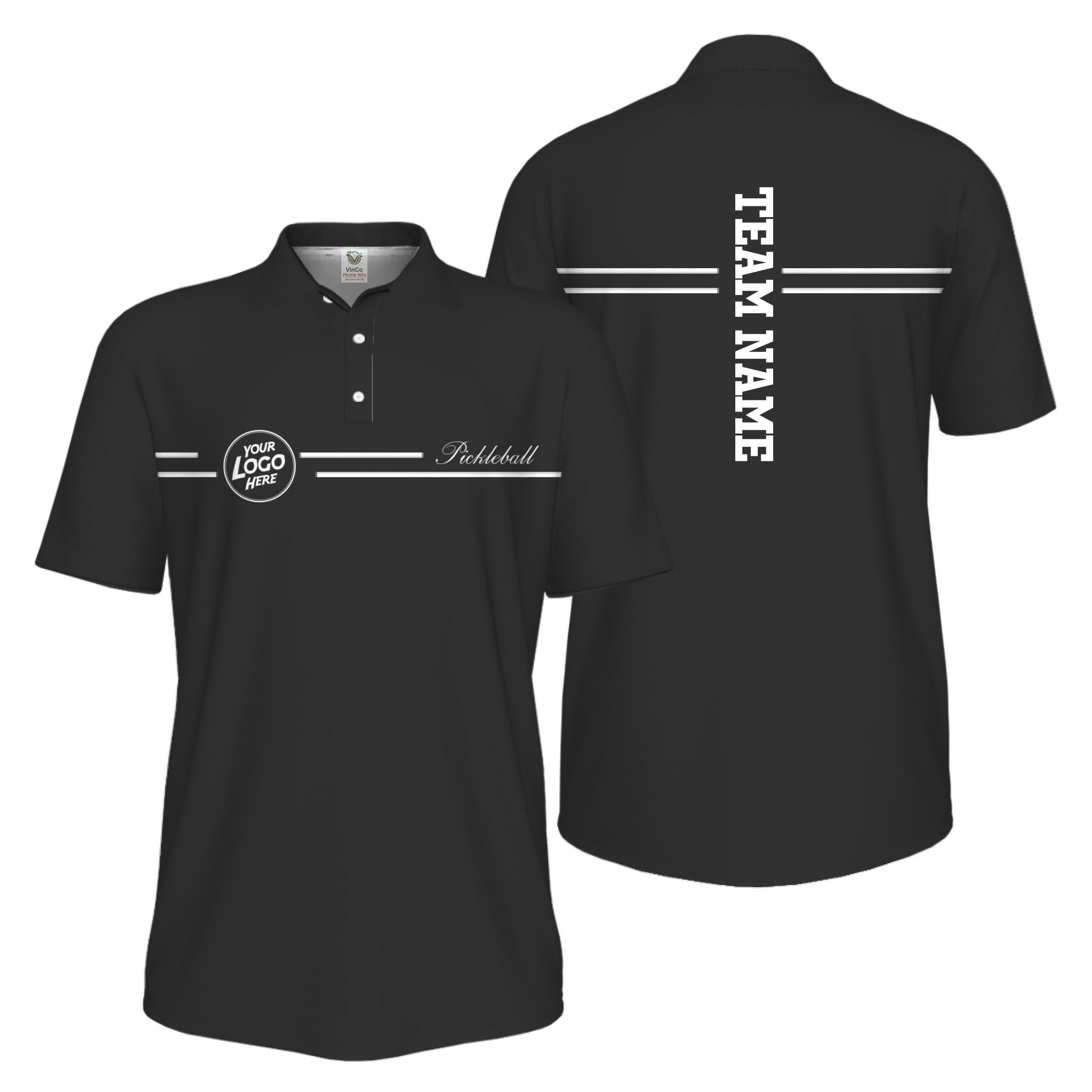 Picklewin Custom Logo And Vertical Name Men Sport Polo Shirt Live Preview 
