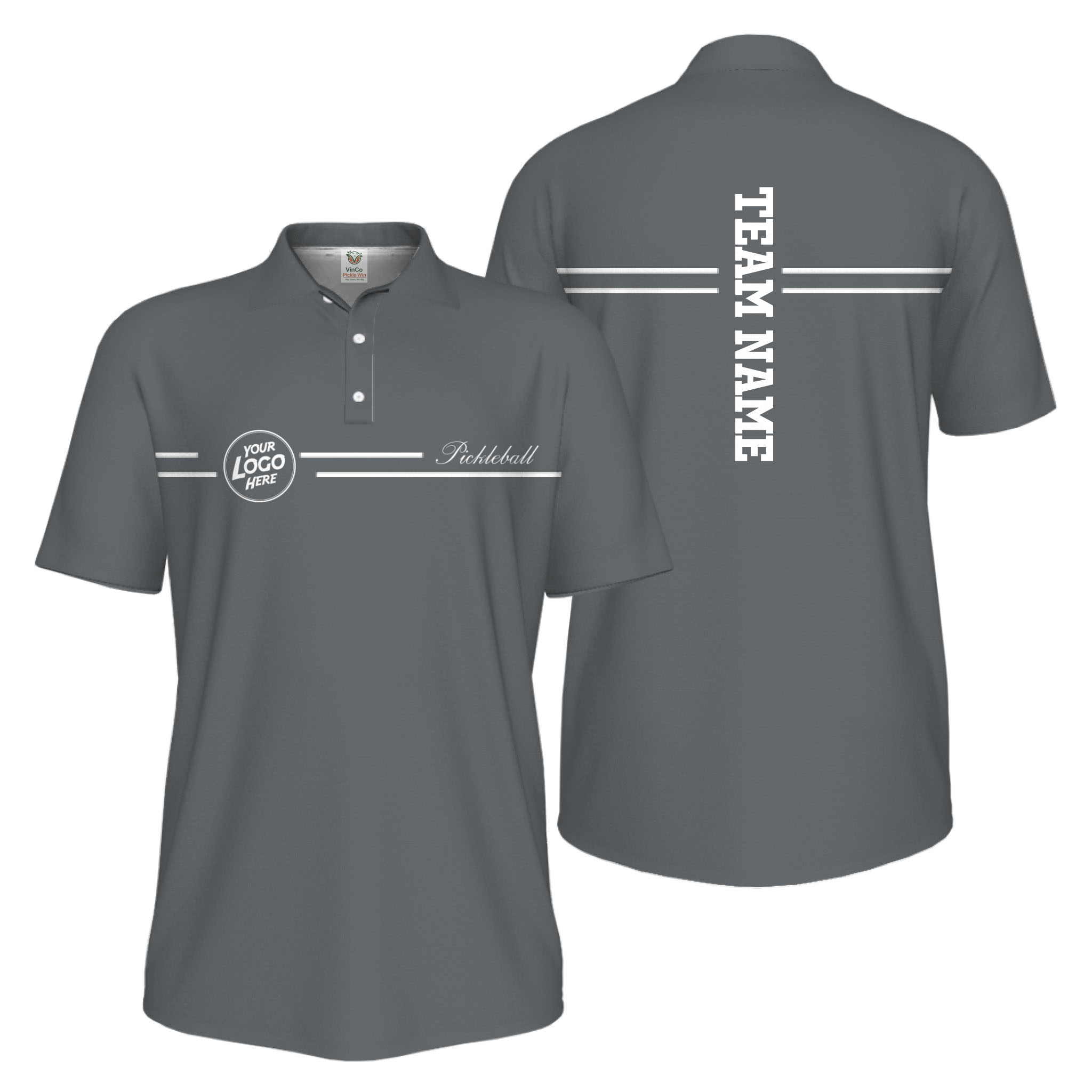 Picklewin Custom Logo And Vertical Name Men Sport Polo Shirt Live Preview 