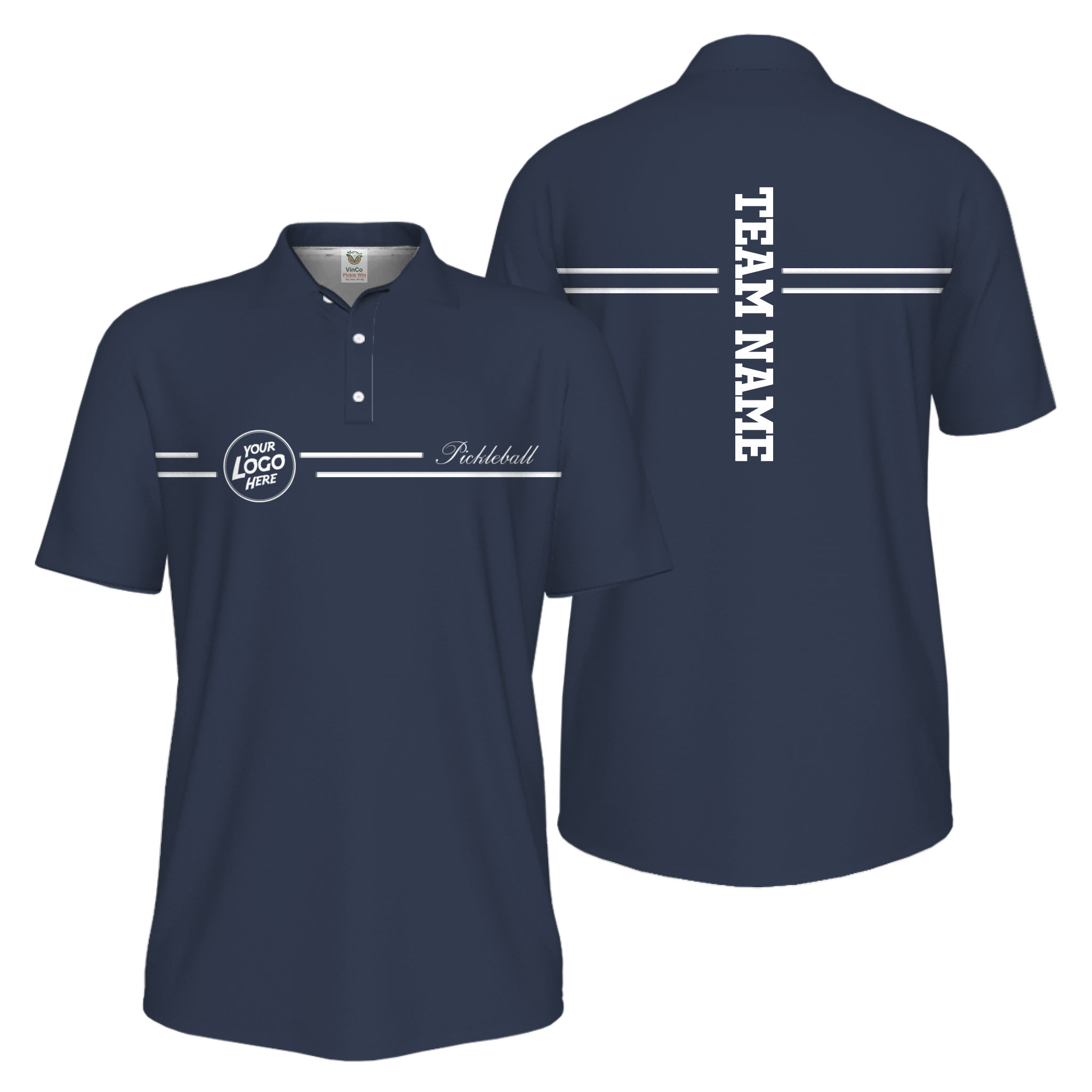 Picklewin Custom Logo And Vertical Name Men Sport Polo Shirt Live Preview 