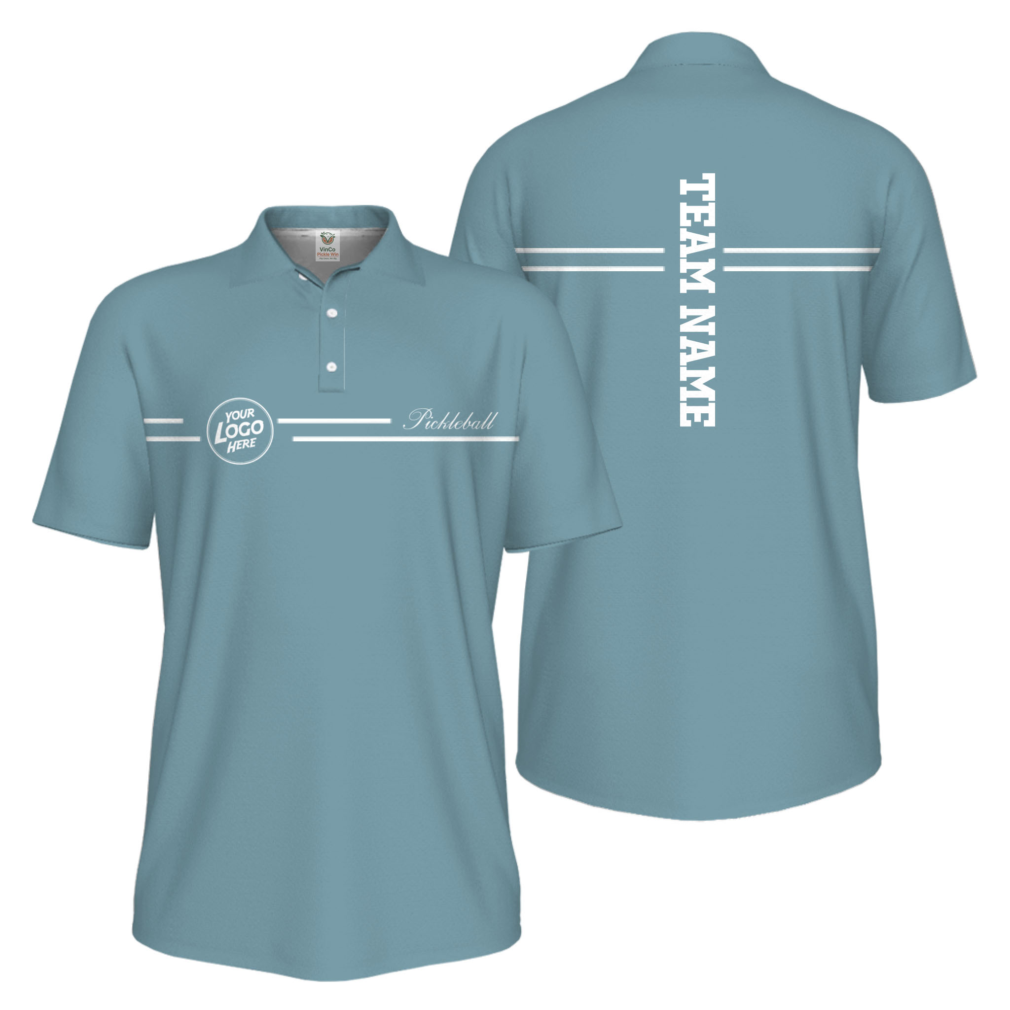 Picklewin Custom Logo And Vertical Name Men Sport Polo Shirt Live Preview 