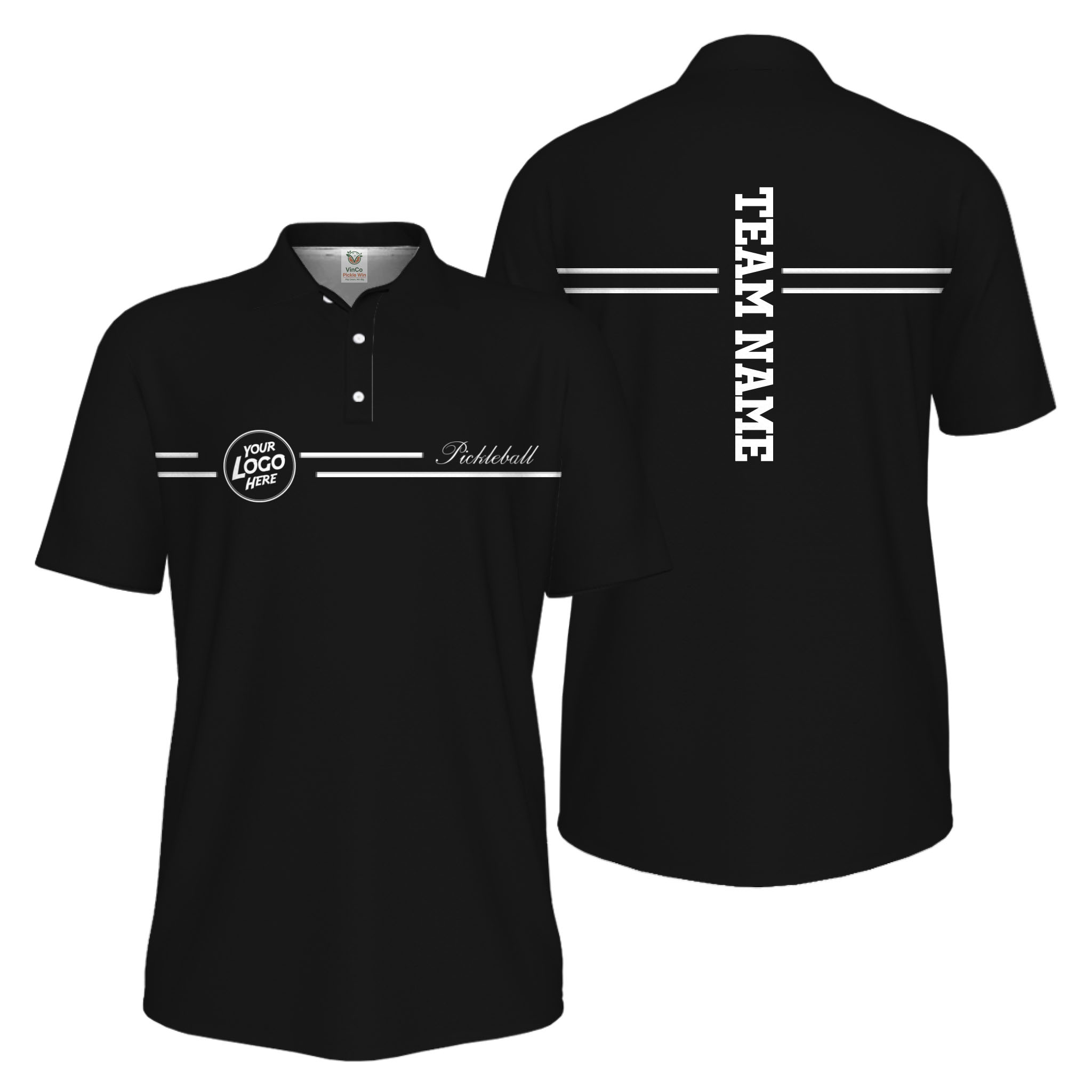 Picklewin Custom Logo And Vertical Name Men Sport Polo Shirt Live Preview 