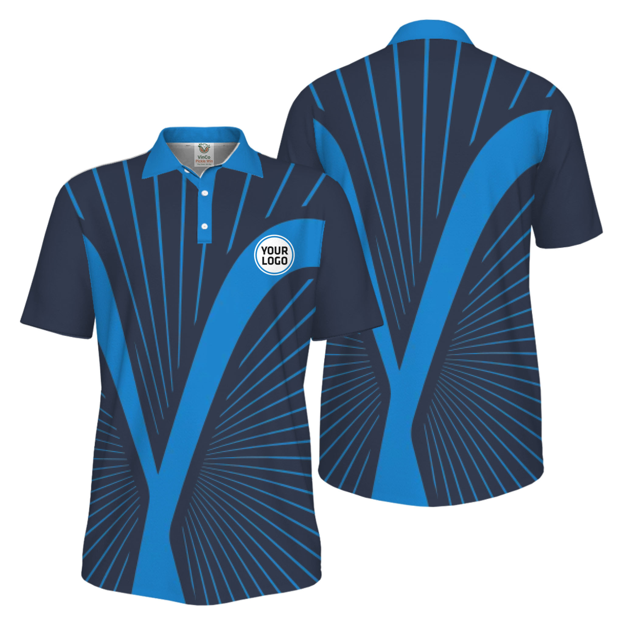 Picklewin Custom Logo Dynamic Wave Performance UV Protection Men Polo Shirt