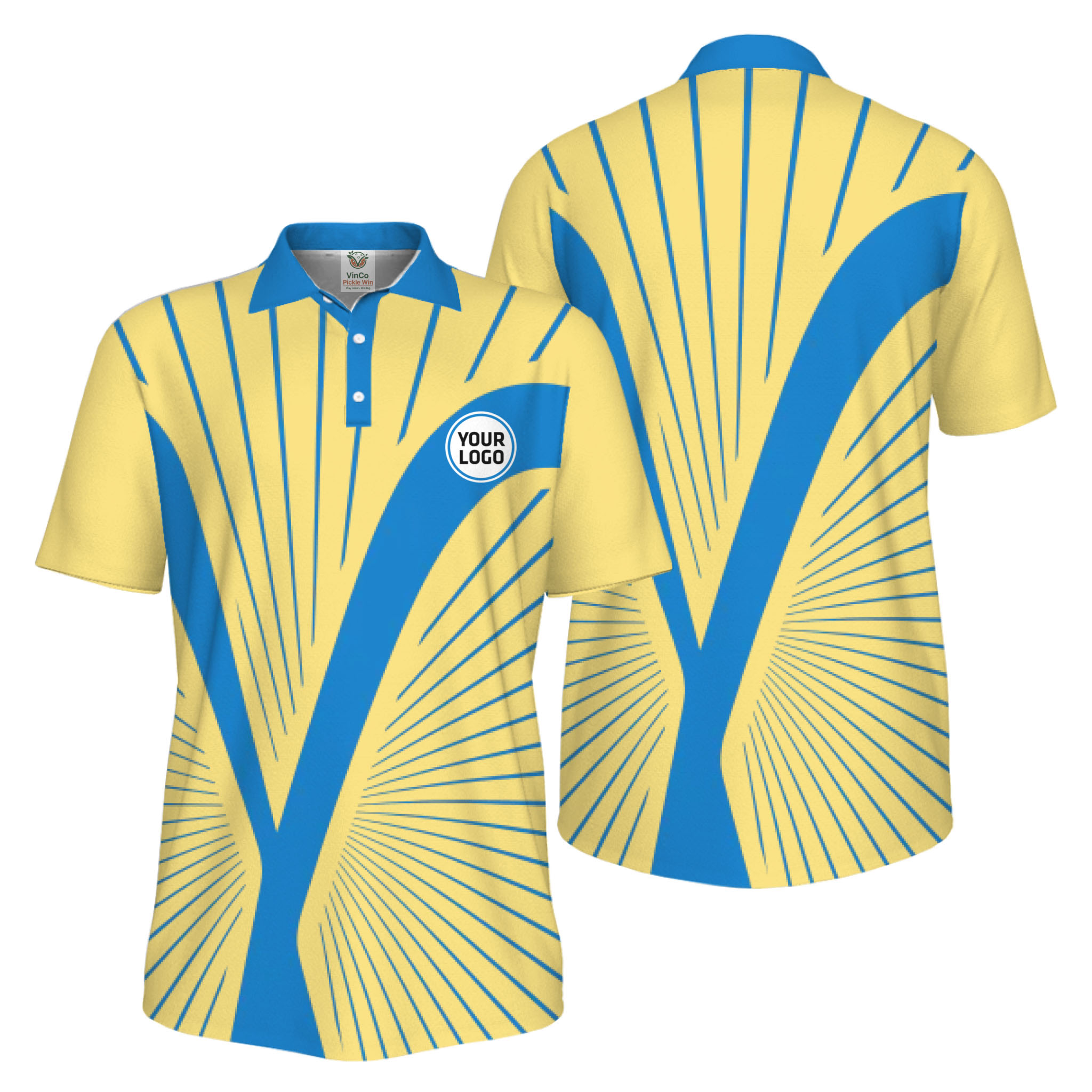 Picklewin Custom Logo Dynamic Wave Performance UV Protection Men Polo Shirt