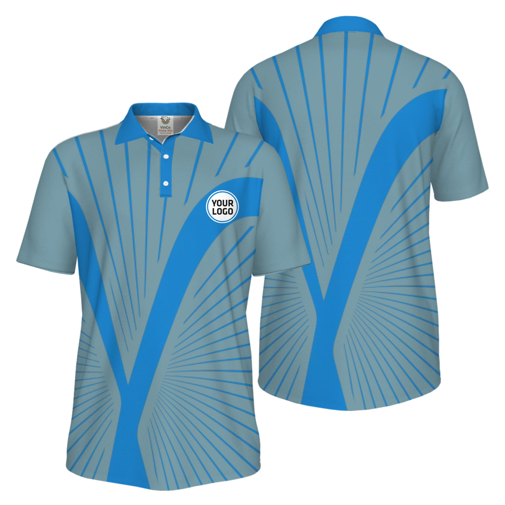 Picklewin Custom Logo Dynamic Wave Performance UV Protection Men Polo Shirt