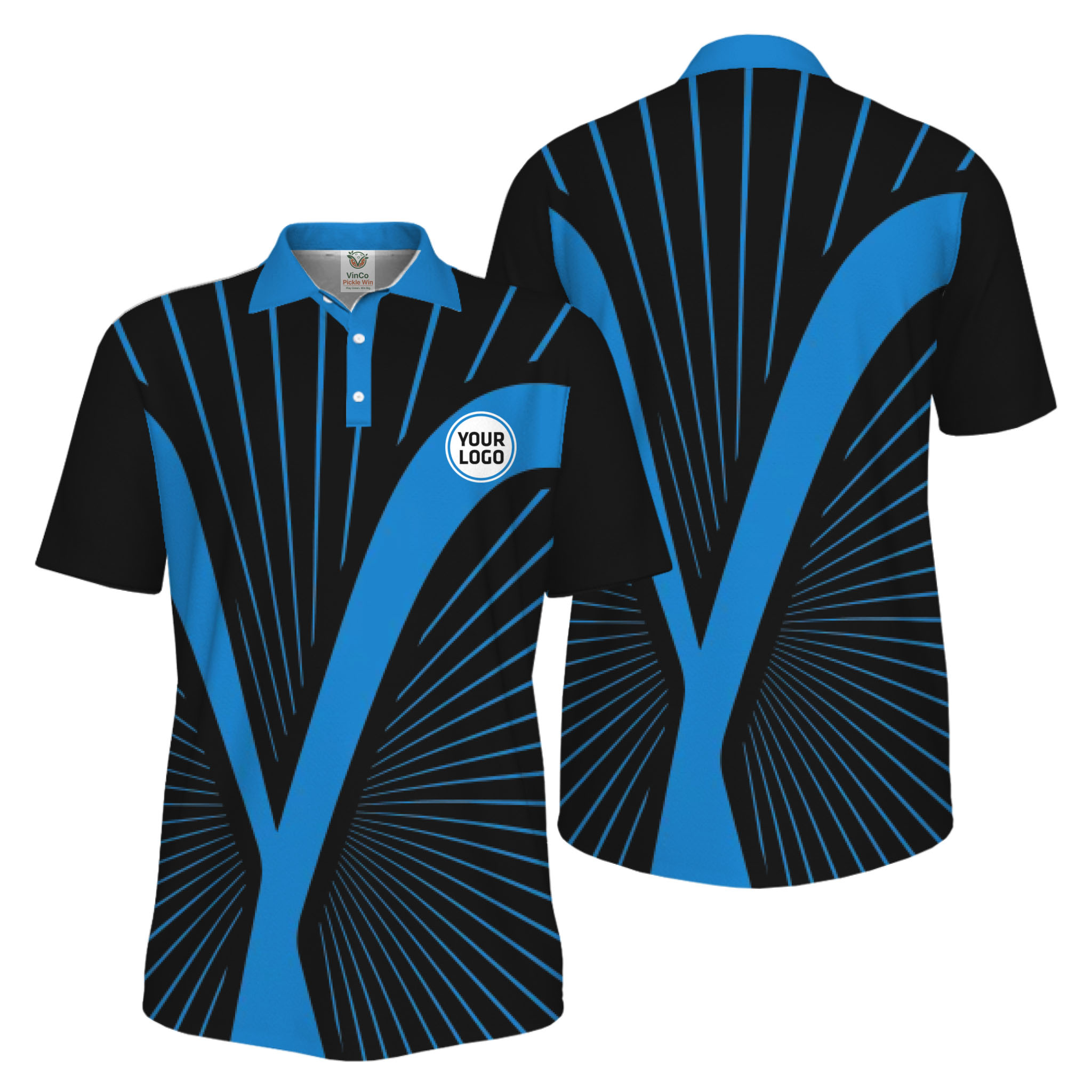 Picklewin Custom Logo Dynamic Wave Performance UV Protection Men Polo Shirt