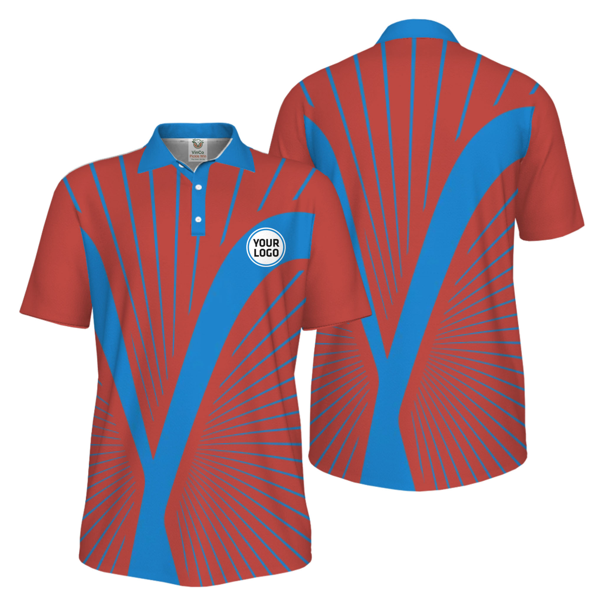Picklewin Custom Logo Dynamic Wave Performance UV Protection Men Polo Shirt