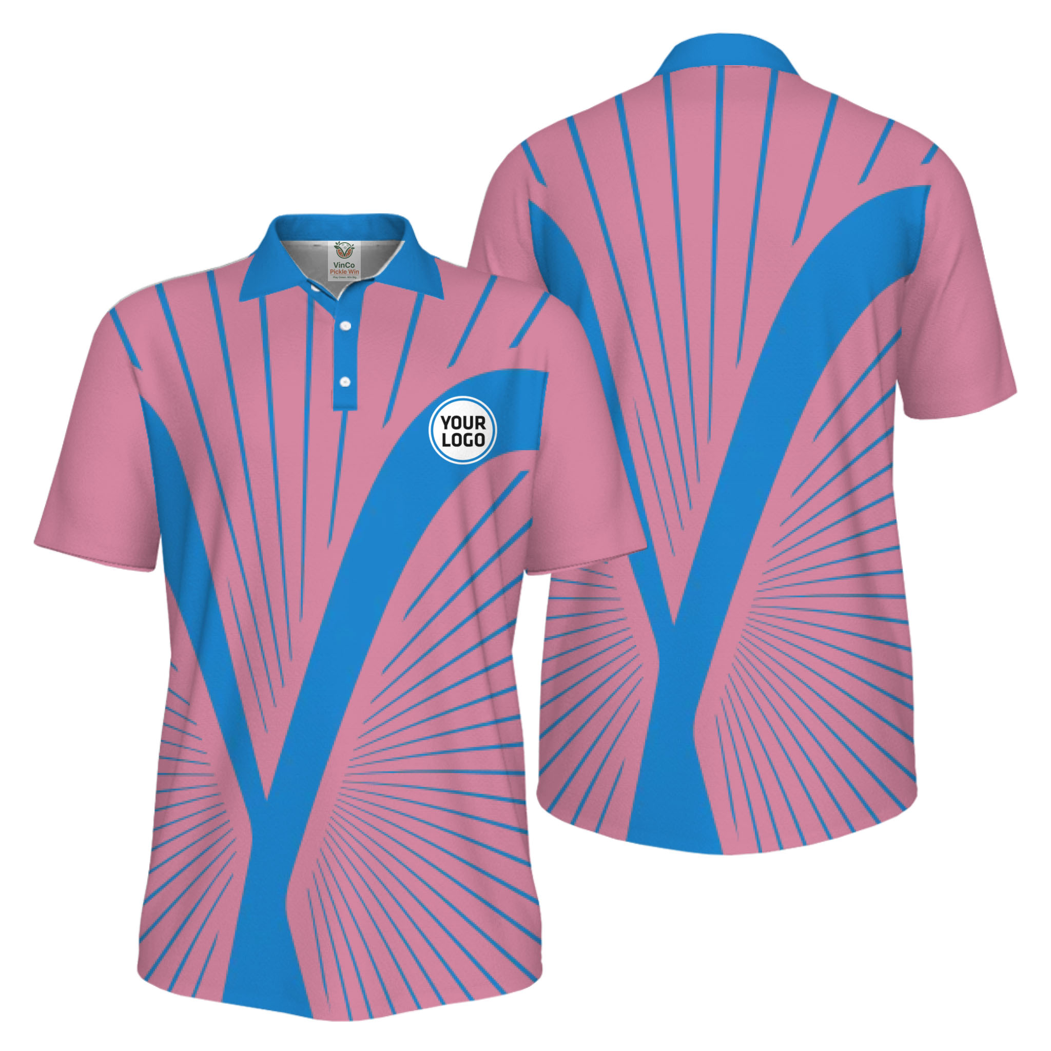Picklewin Custom Logo Dynamic Wave Performance UV Protection Men Polo Shirt