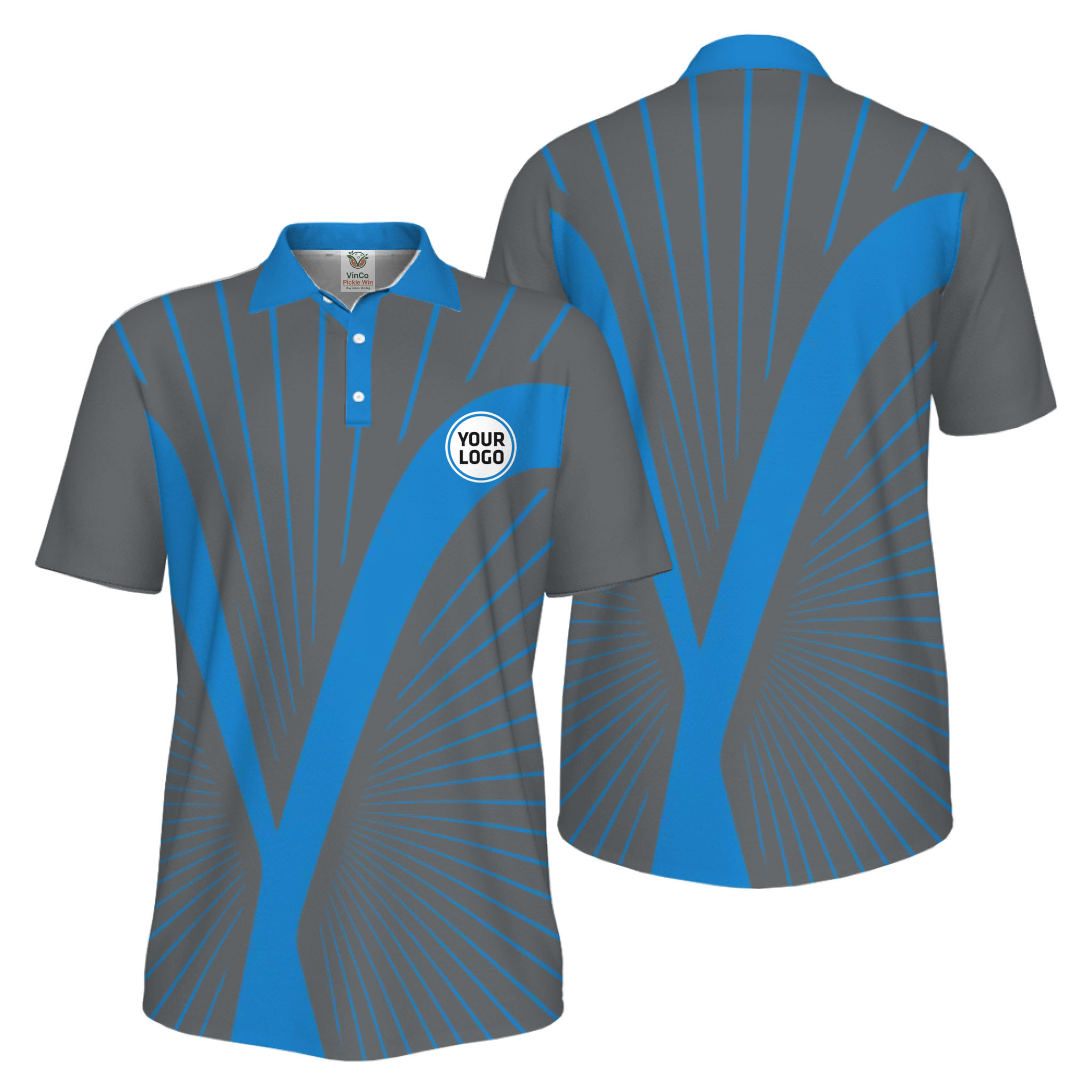Picklewin Custom Logo Dynamic Wave Performance UV Protection Men Polo Shirt