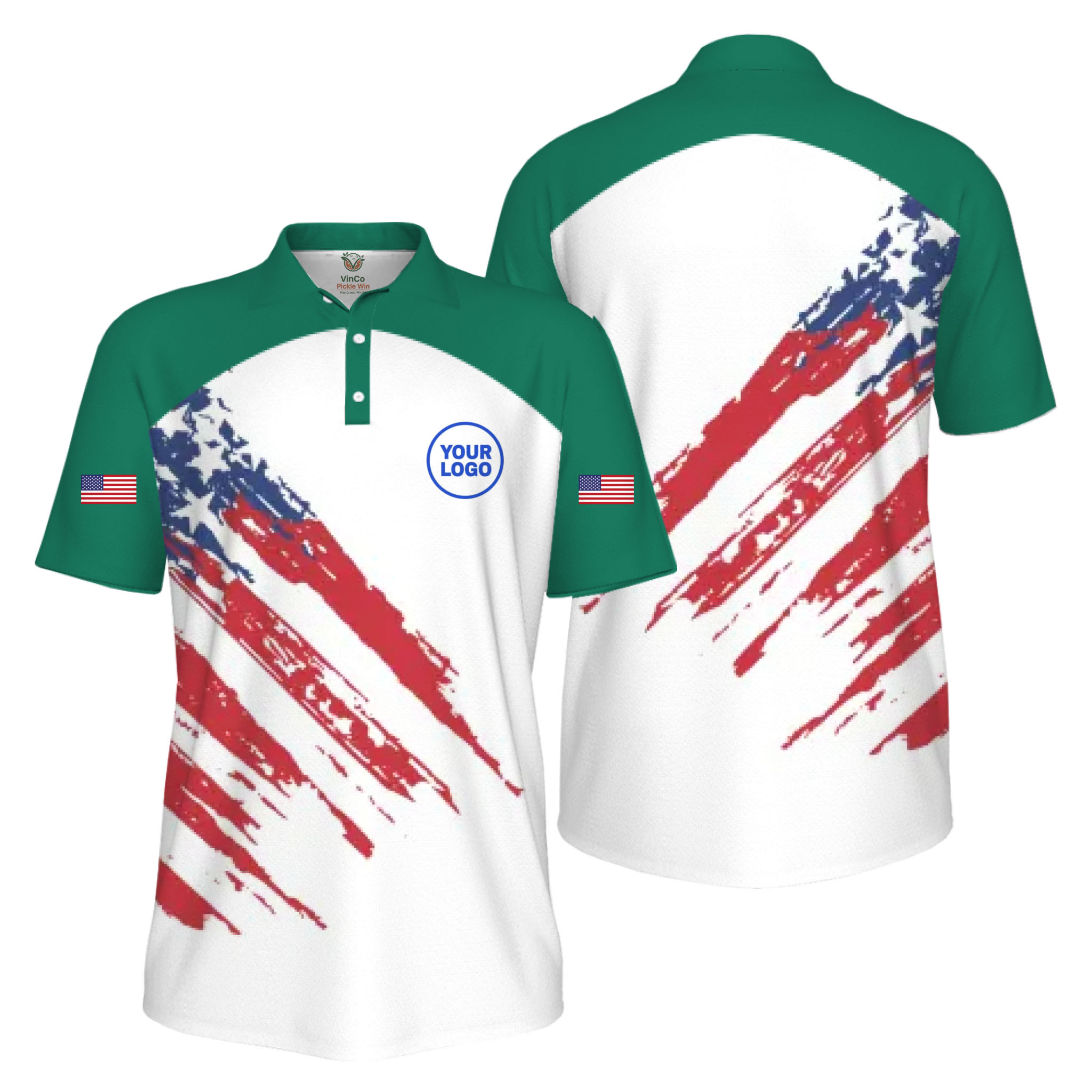 Picklewin Custom Logo Pickleball American Flag Patriotic Polo Shirt For Men