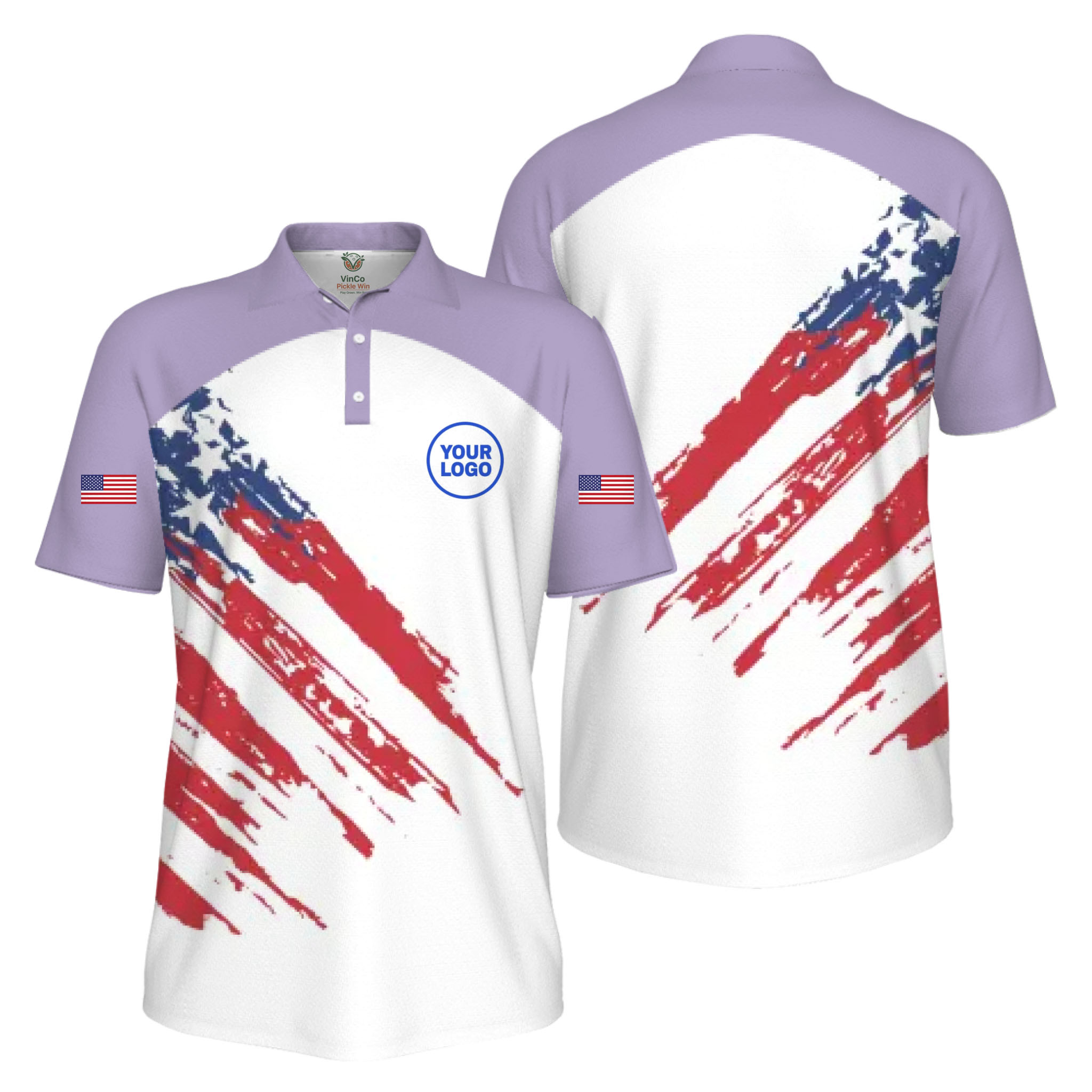 Picklewin Custom Logo Pickleball American Flag Patriotic Polo Shirt For Men