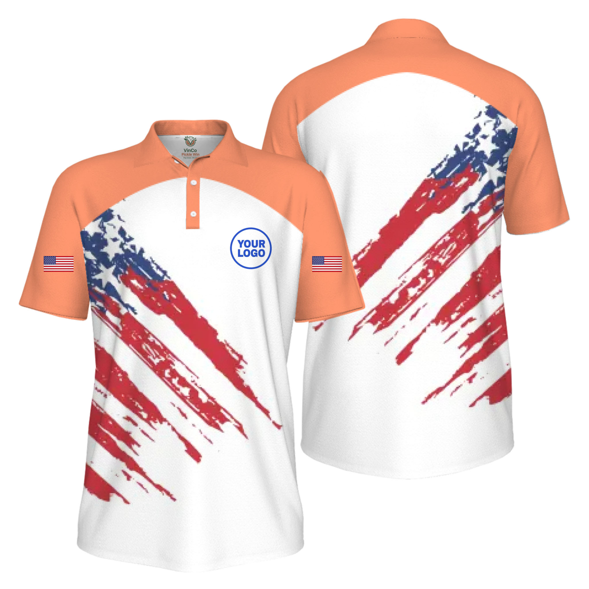 Picklewin Custom Logo Pickleball American Flag Patriotic Polo Shirt For Men